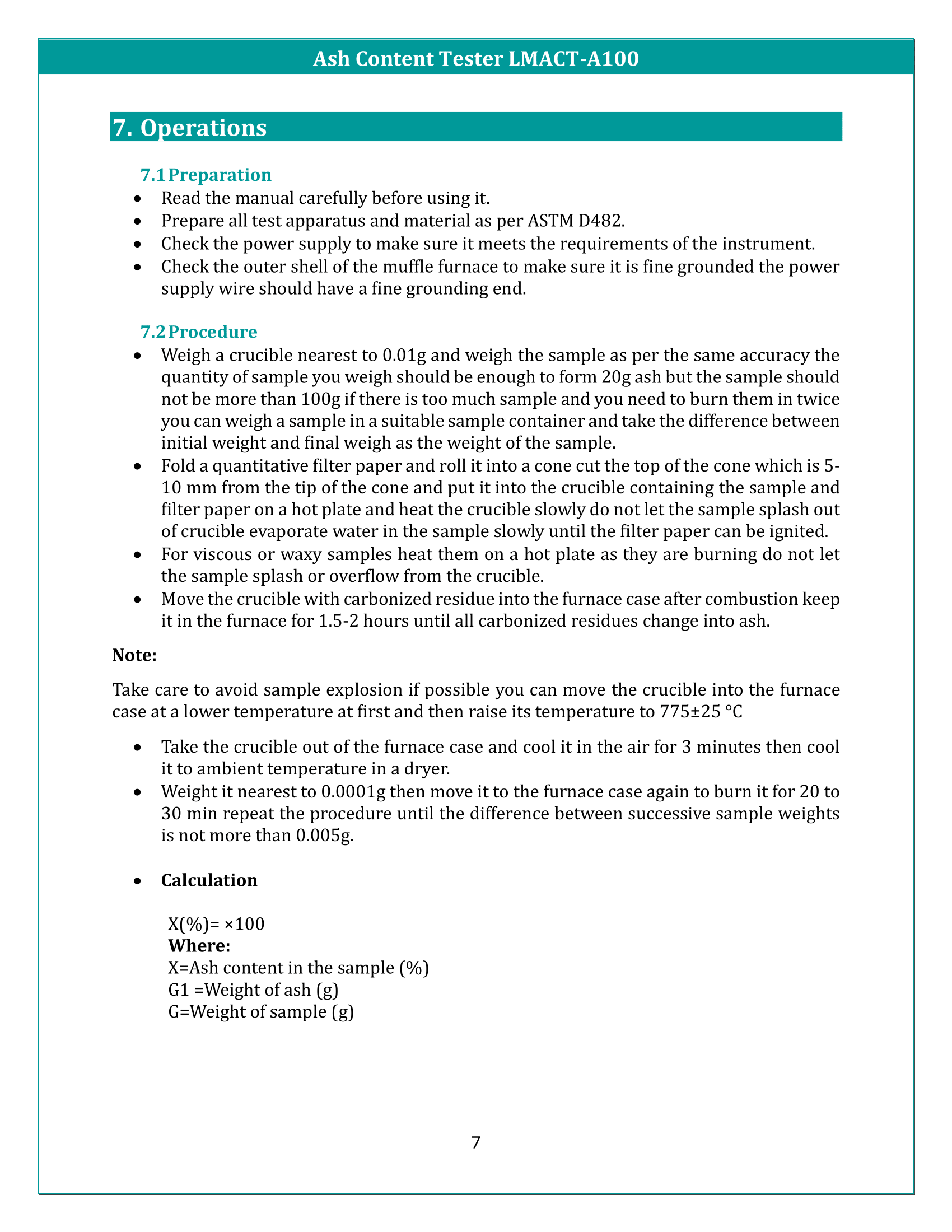 Ash Content Tester LMACT-A100 Manual