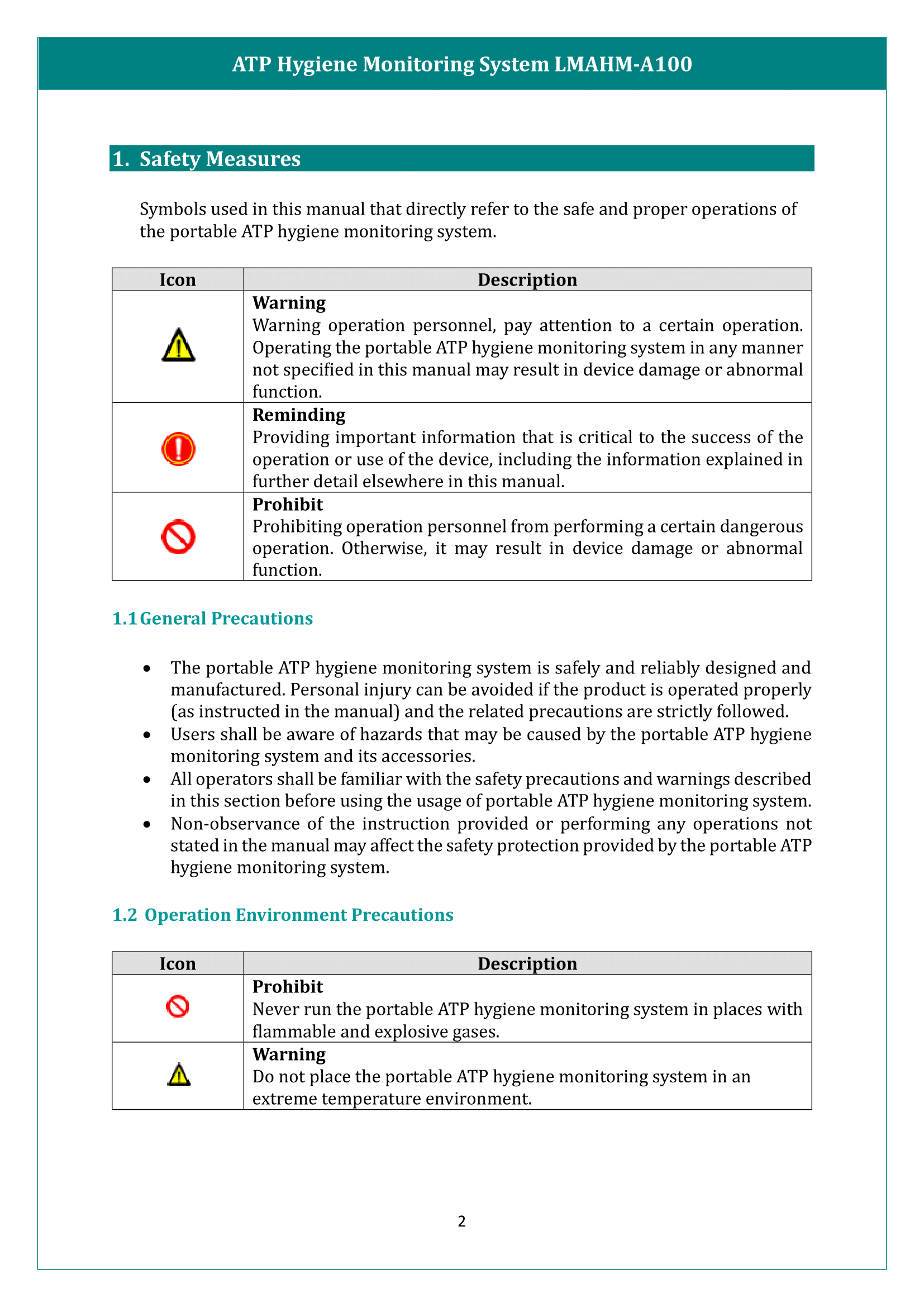 ATP Hygiene Monitoring System LMAHM-A100 Manual