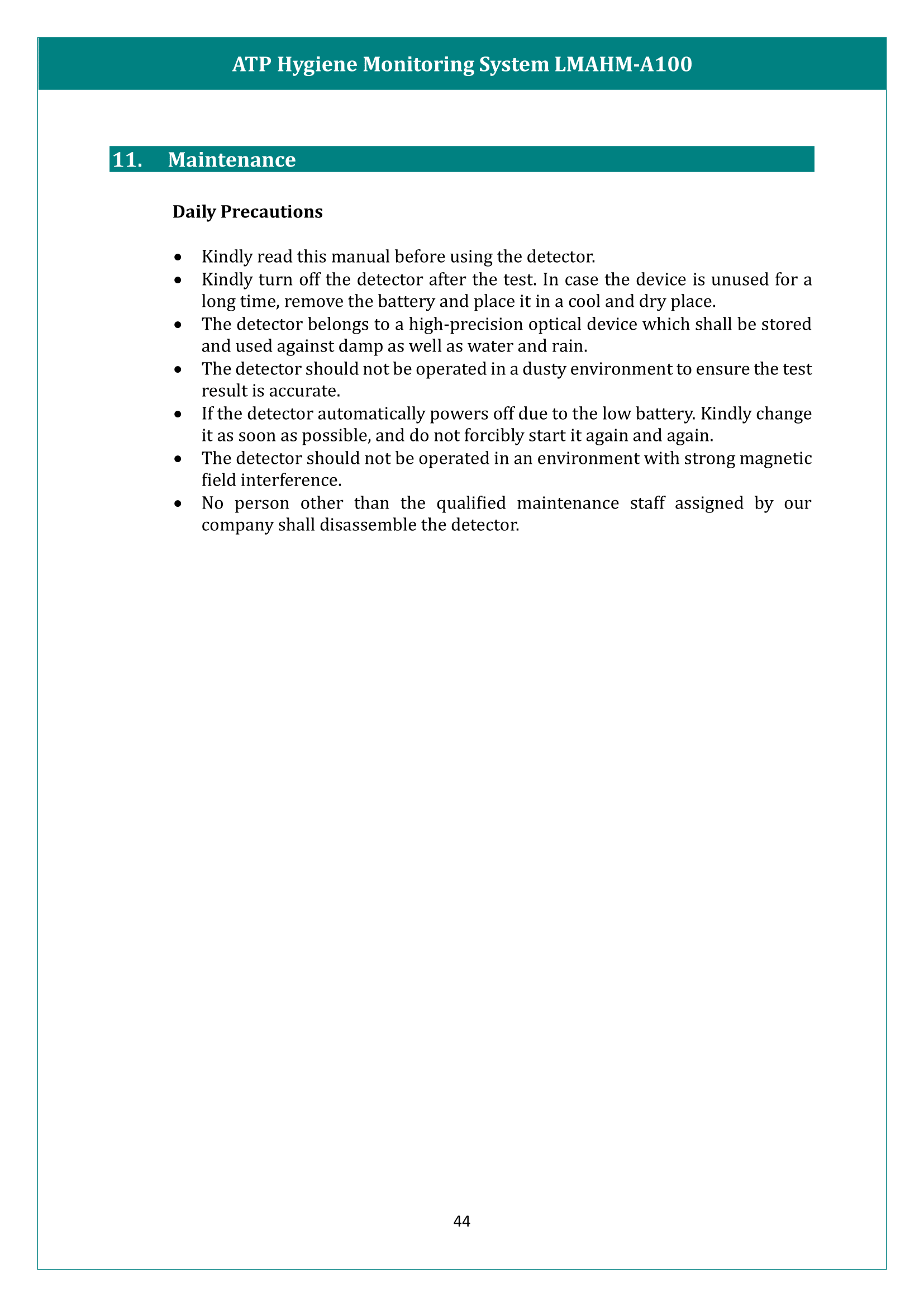 ATP Hygiene Monitoring System LMAHM-A100 Manual