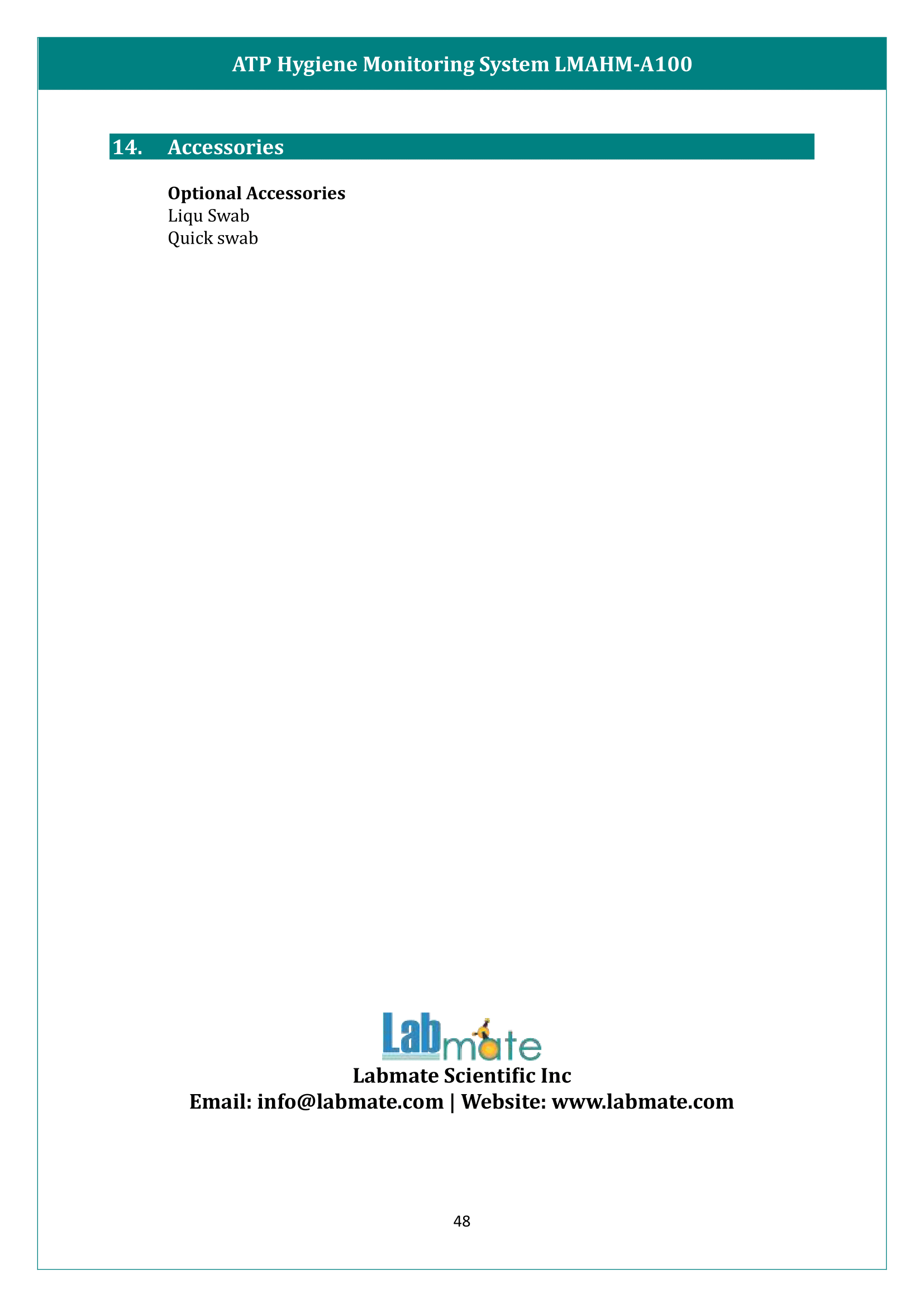 ATP Hygiene Monitoring System LMAHM-A100 Manual