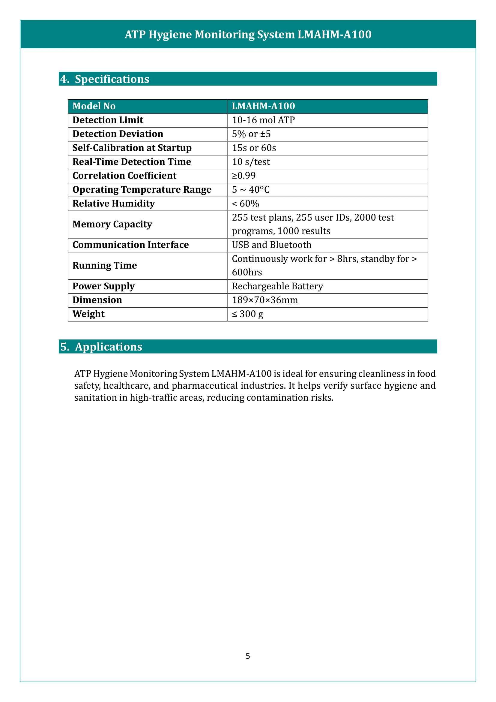ATP Hygiene Monitoring System LMAHM-A100 Manual