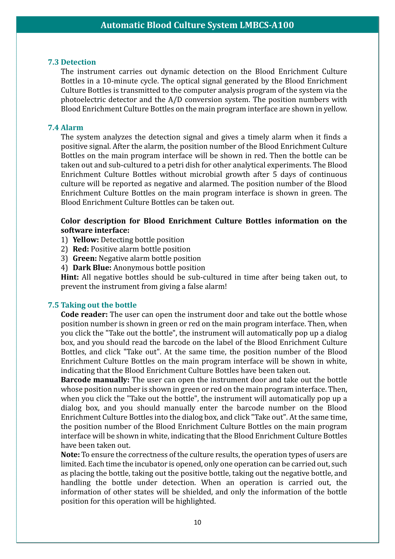 Automatic Blood Culture System LMBCS-A100 Manual