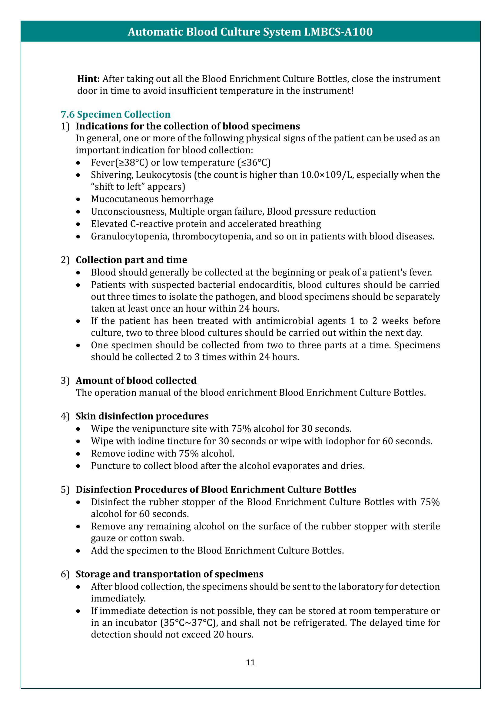 Automatic Blood Culture System LMBCS-A100 Manual