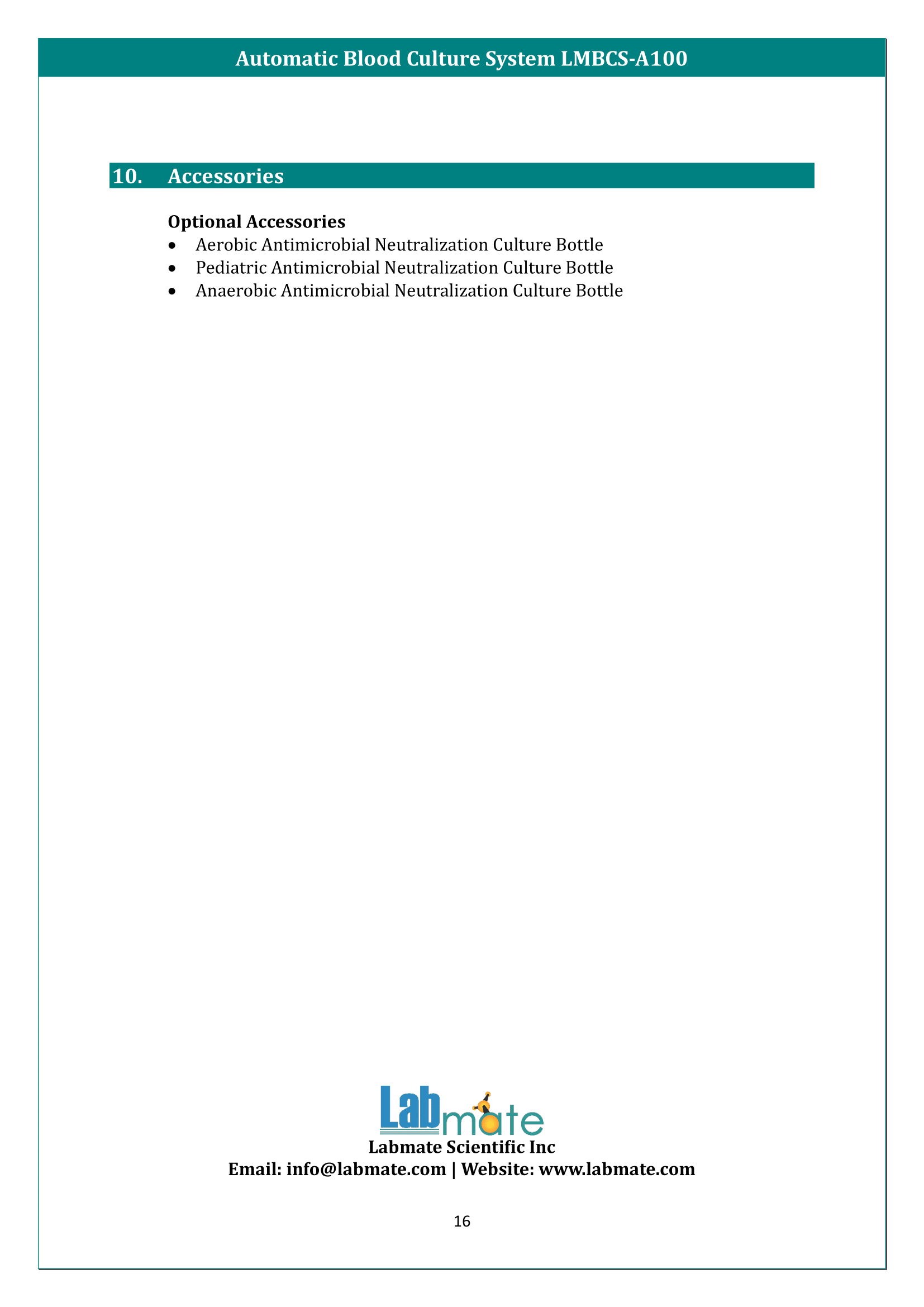 Automatic Blood Culture System LMBCS-A100 Manual