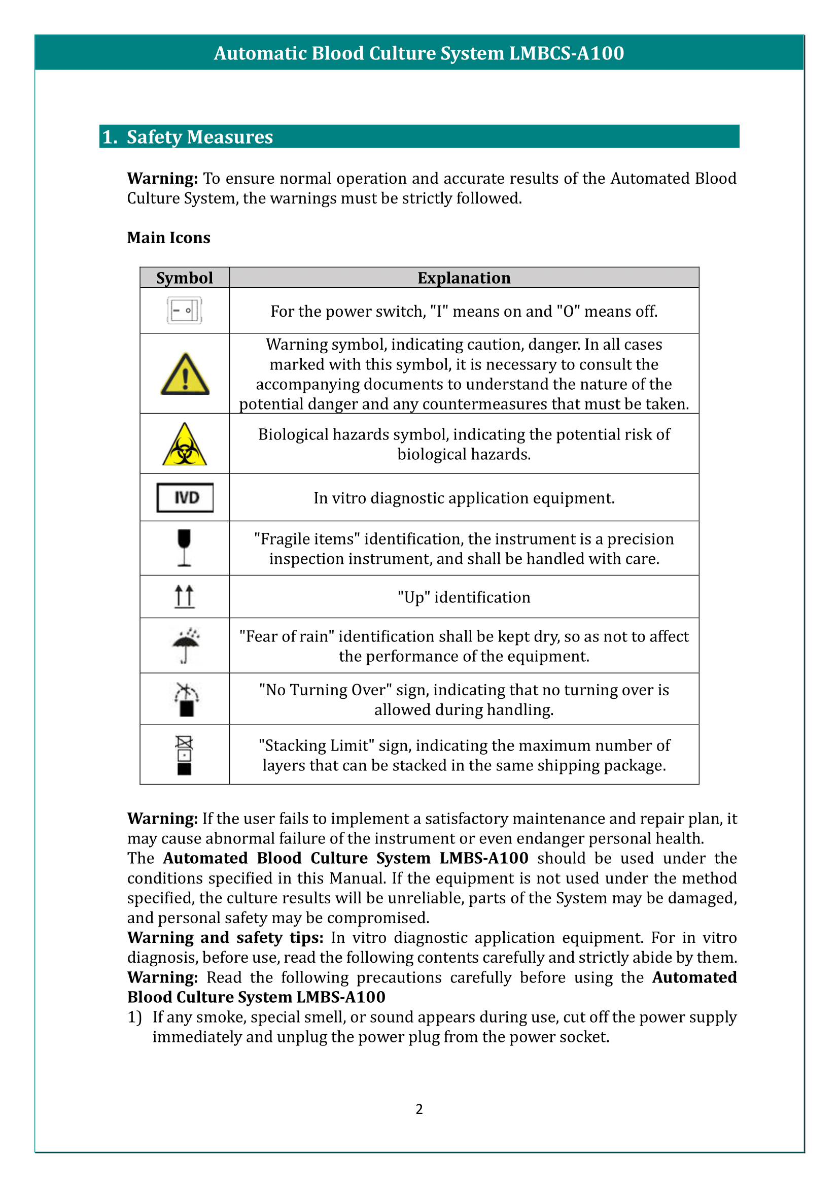Automatic Blood Culture System LMBCS-A100 Manual