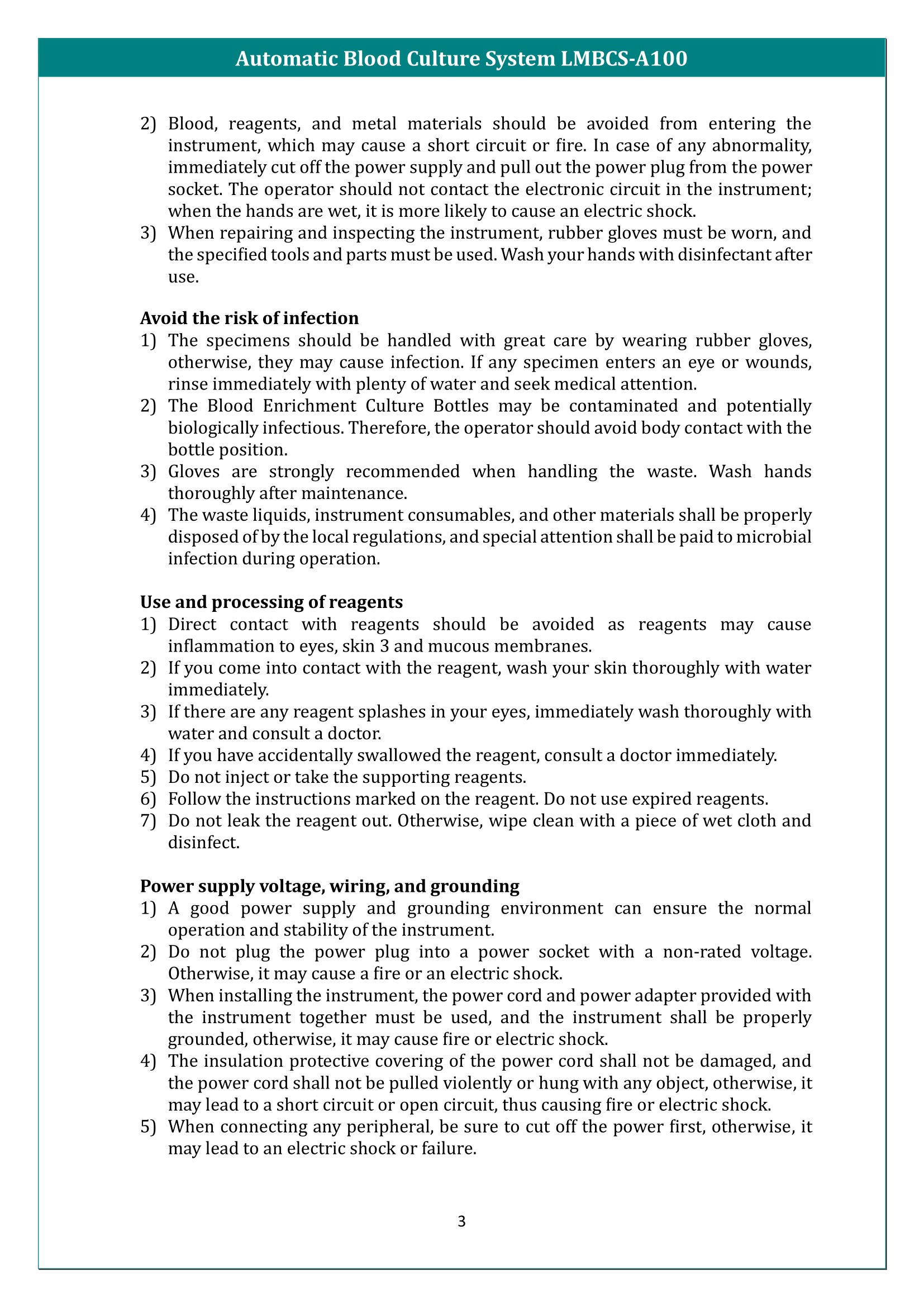 Automatic Blood Culture System LMBCS-A100 Manual