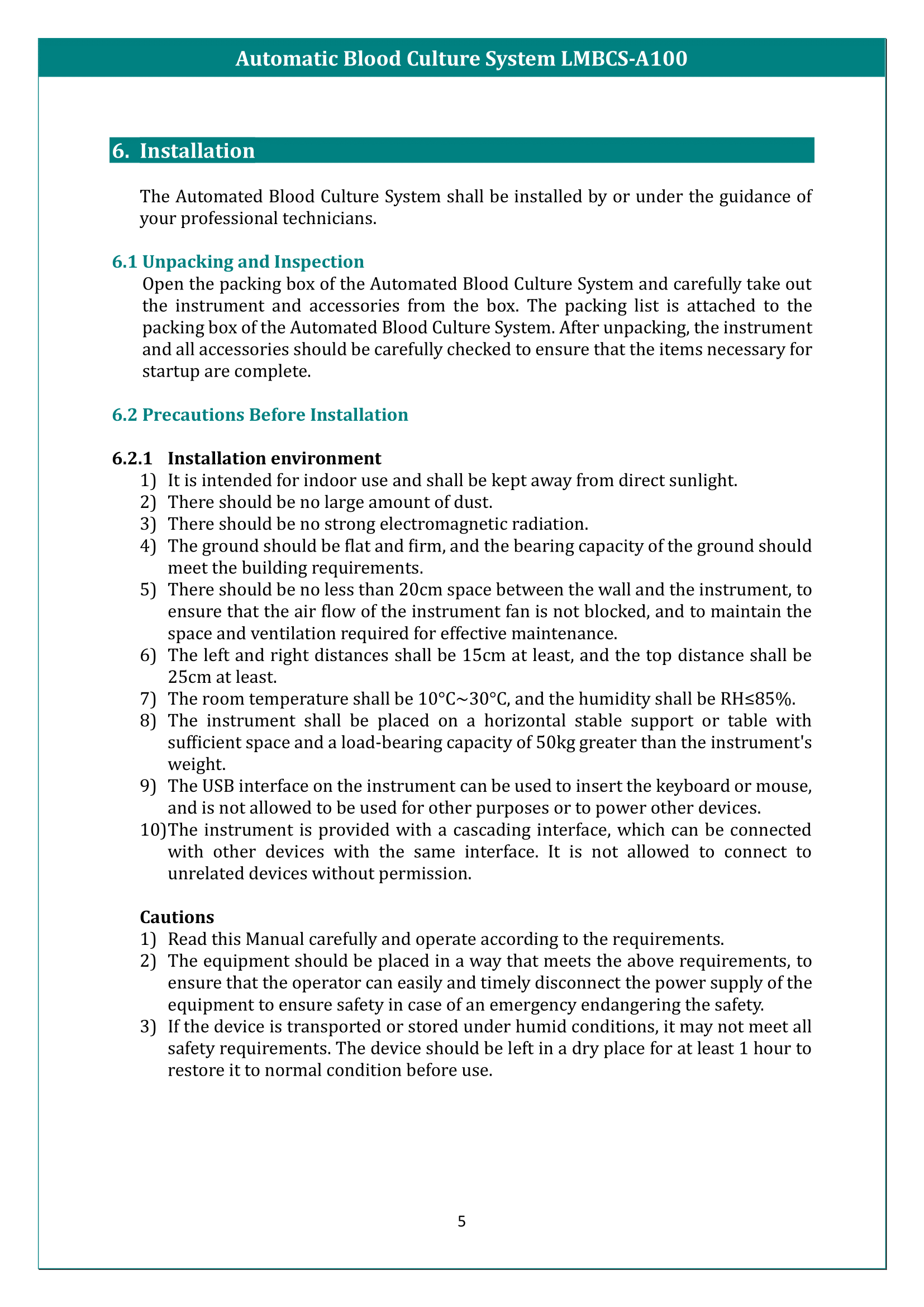Automatic Blood Culture System LMBCS-A100 Manual