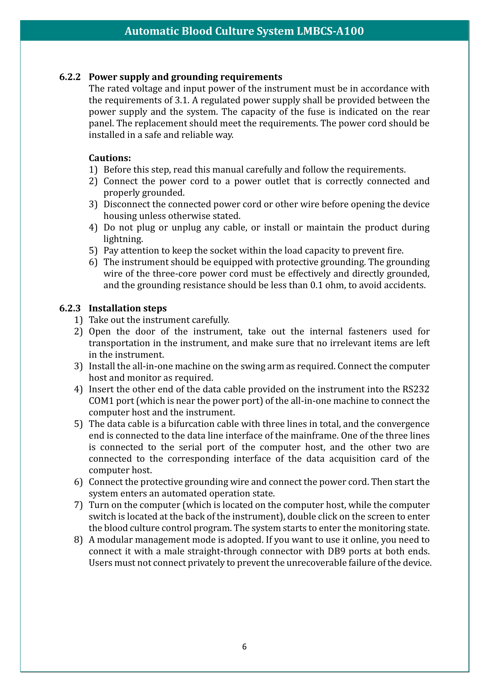 Automatic Blood Culture System LMBCS-A100 Manual