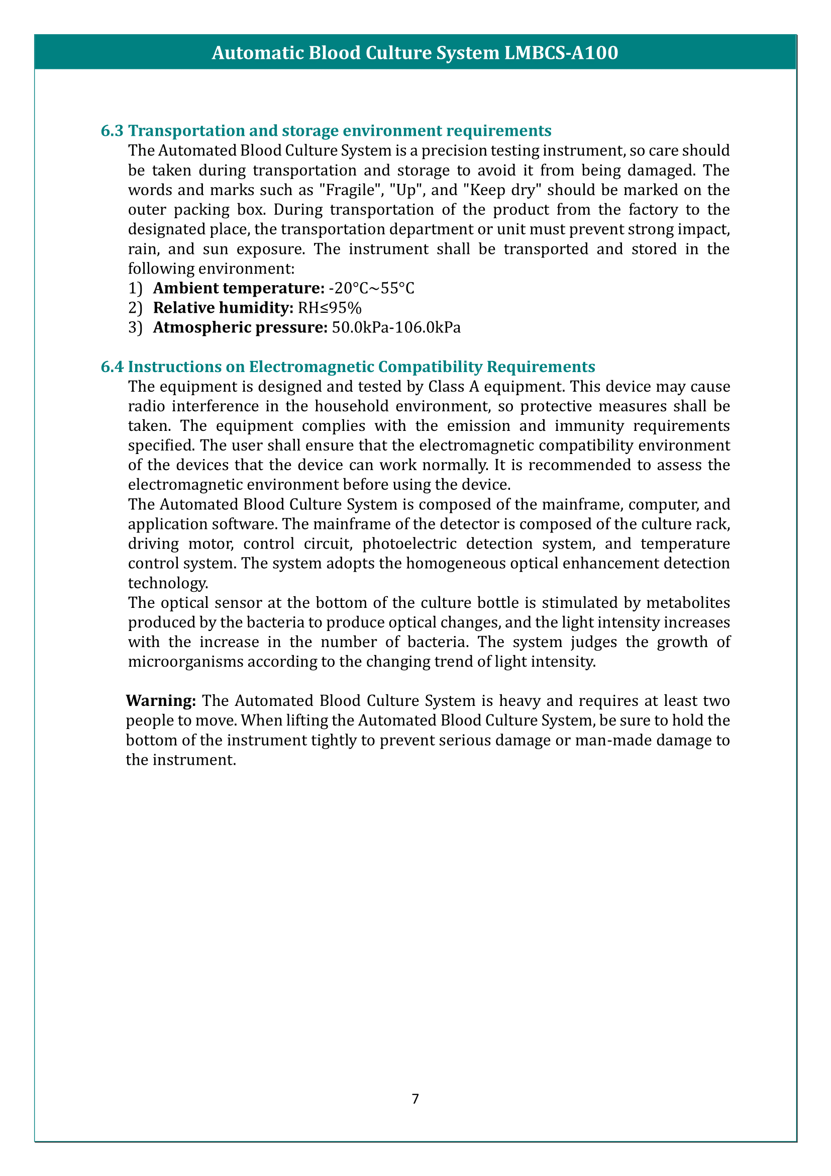 Automatic Blood Culture System LMBCS-A100 Manual