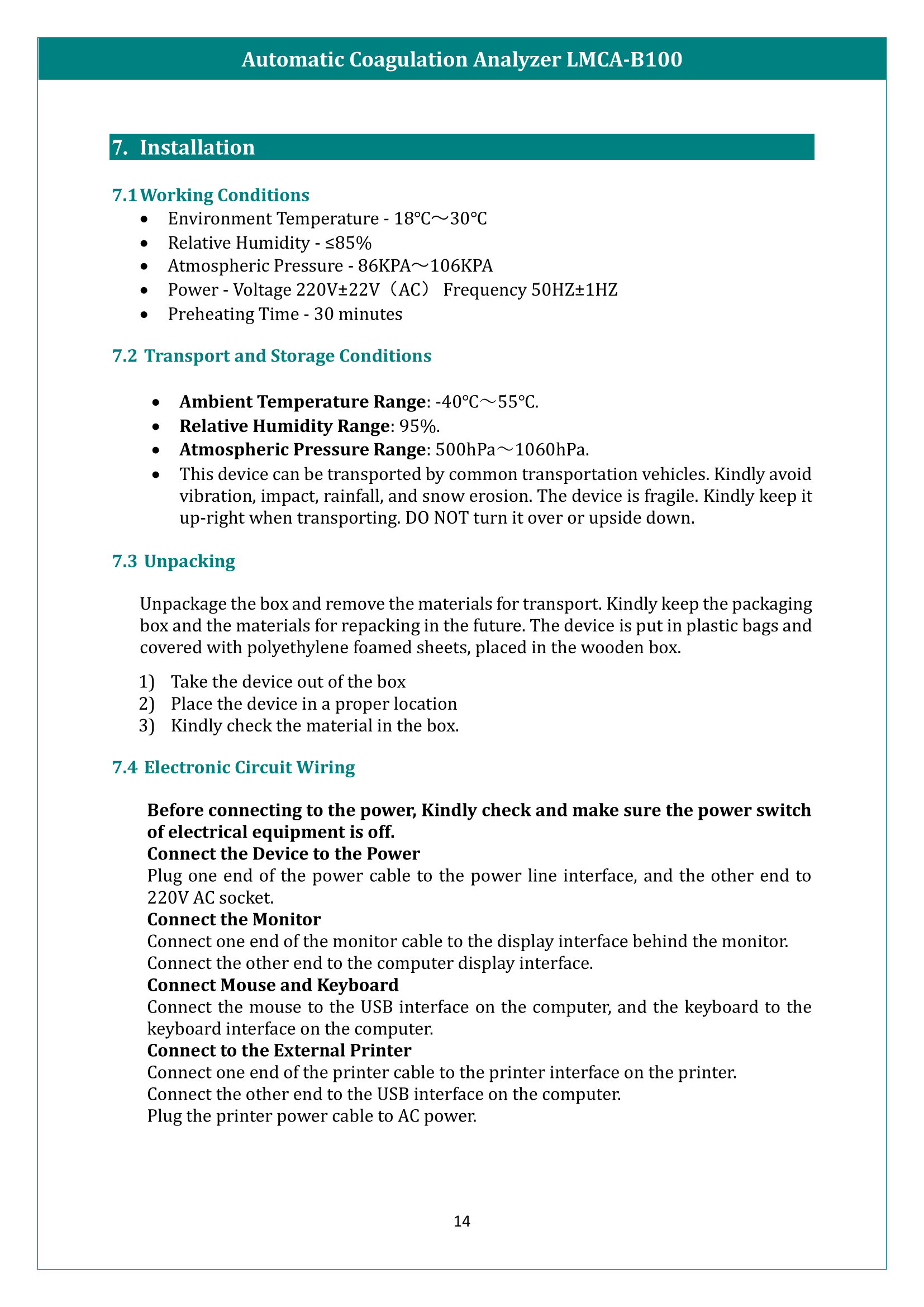 Automatic Coagulation Analyzer LMCA-B100 Manual
