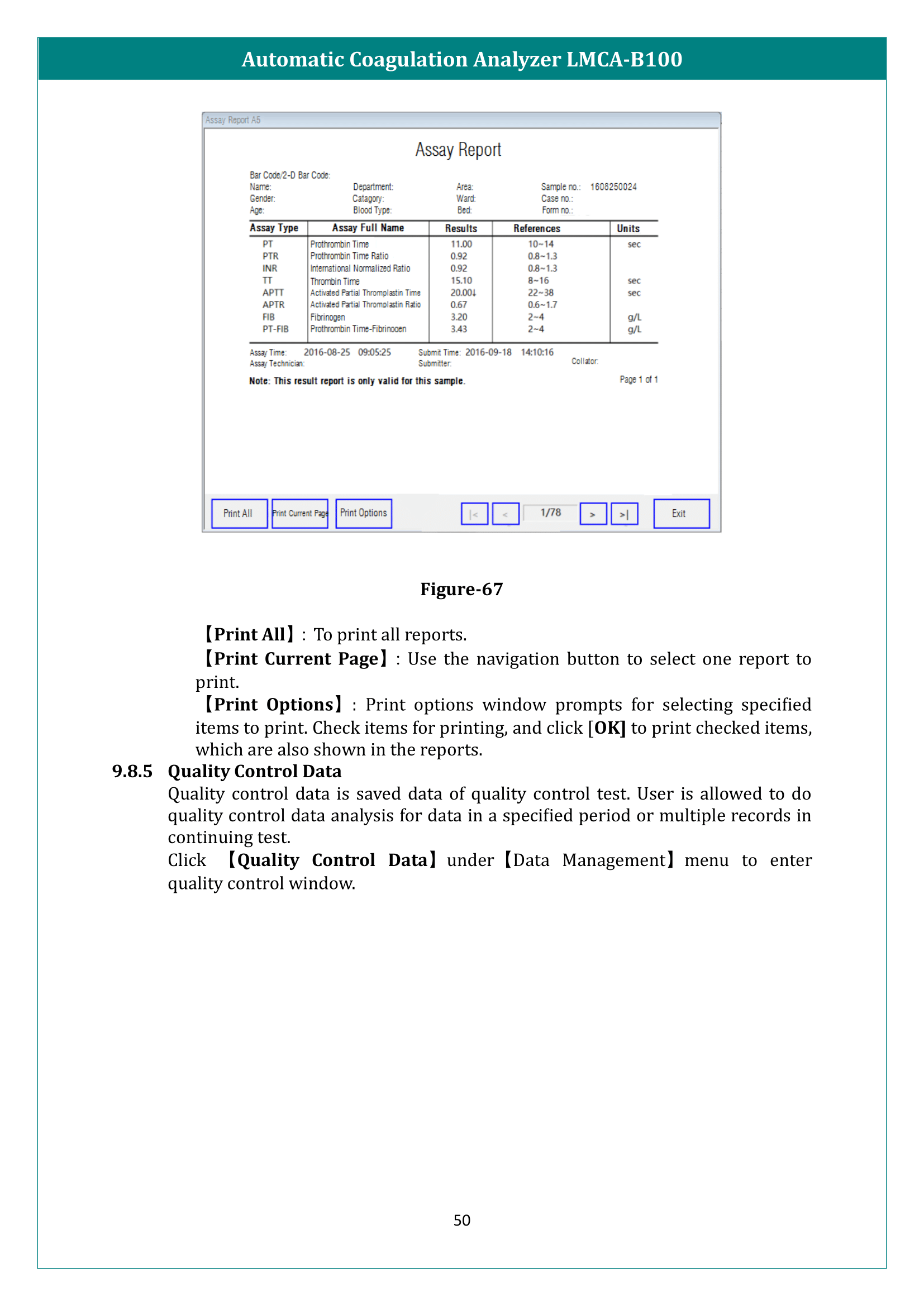 Automatic Coagulation Analyzer LMCA-B100 Manual