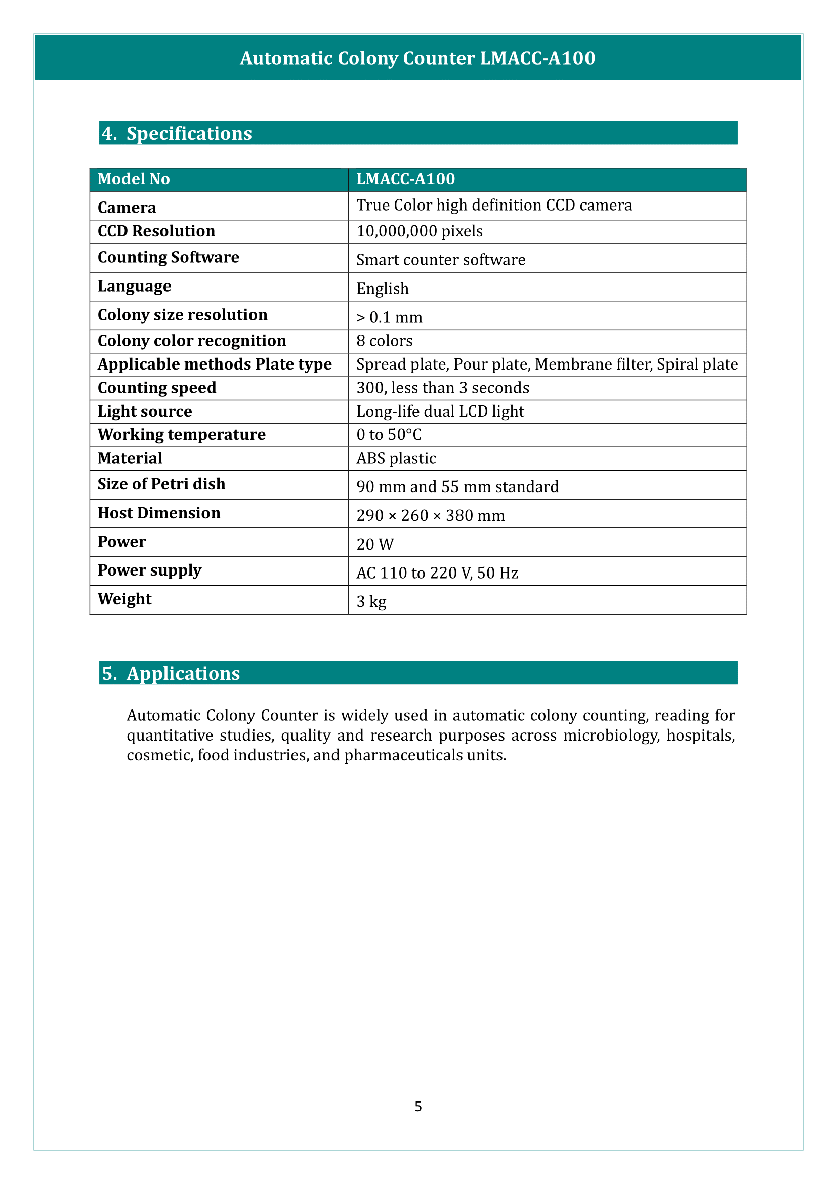 Automatic Colony Counter LMACC-A100 Manual