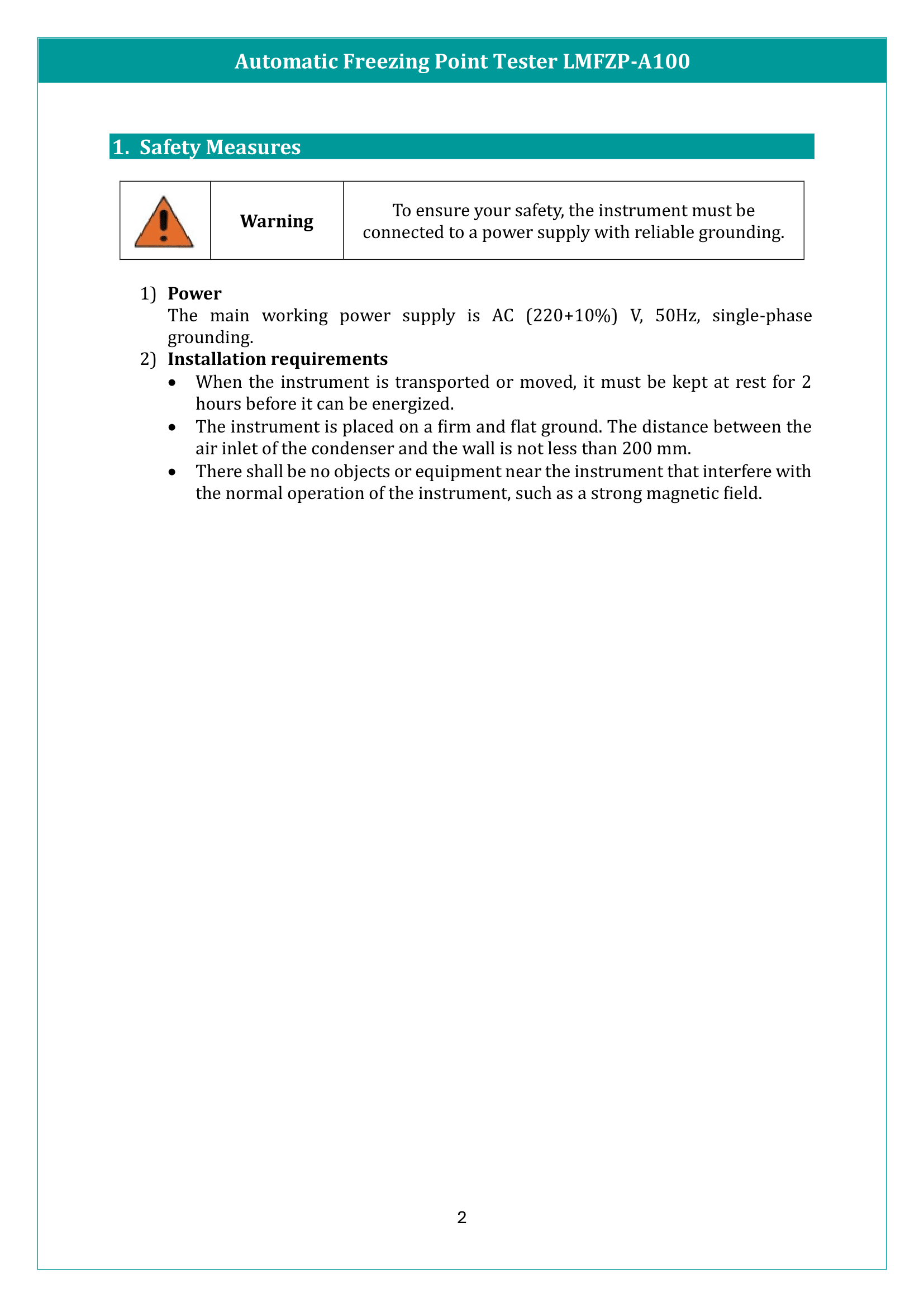 Automatic Freezing Point Tester LMFZP-A100 Manual