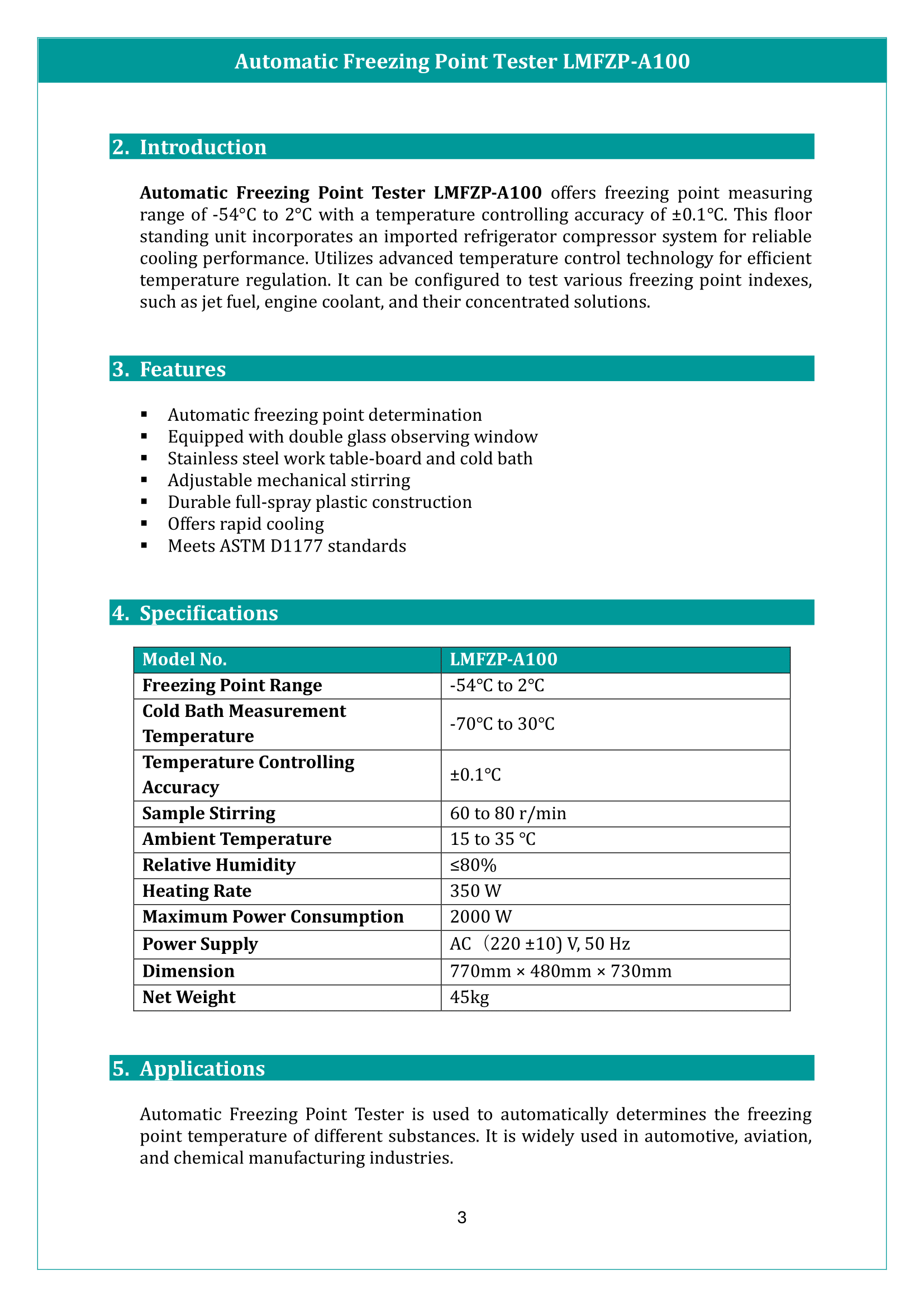Automatic Freezing Point Tester LMFZP-A100 Manual