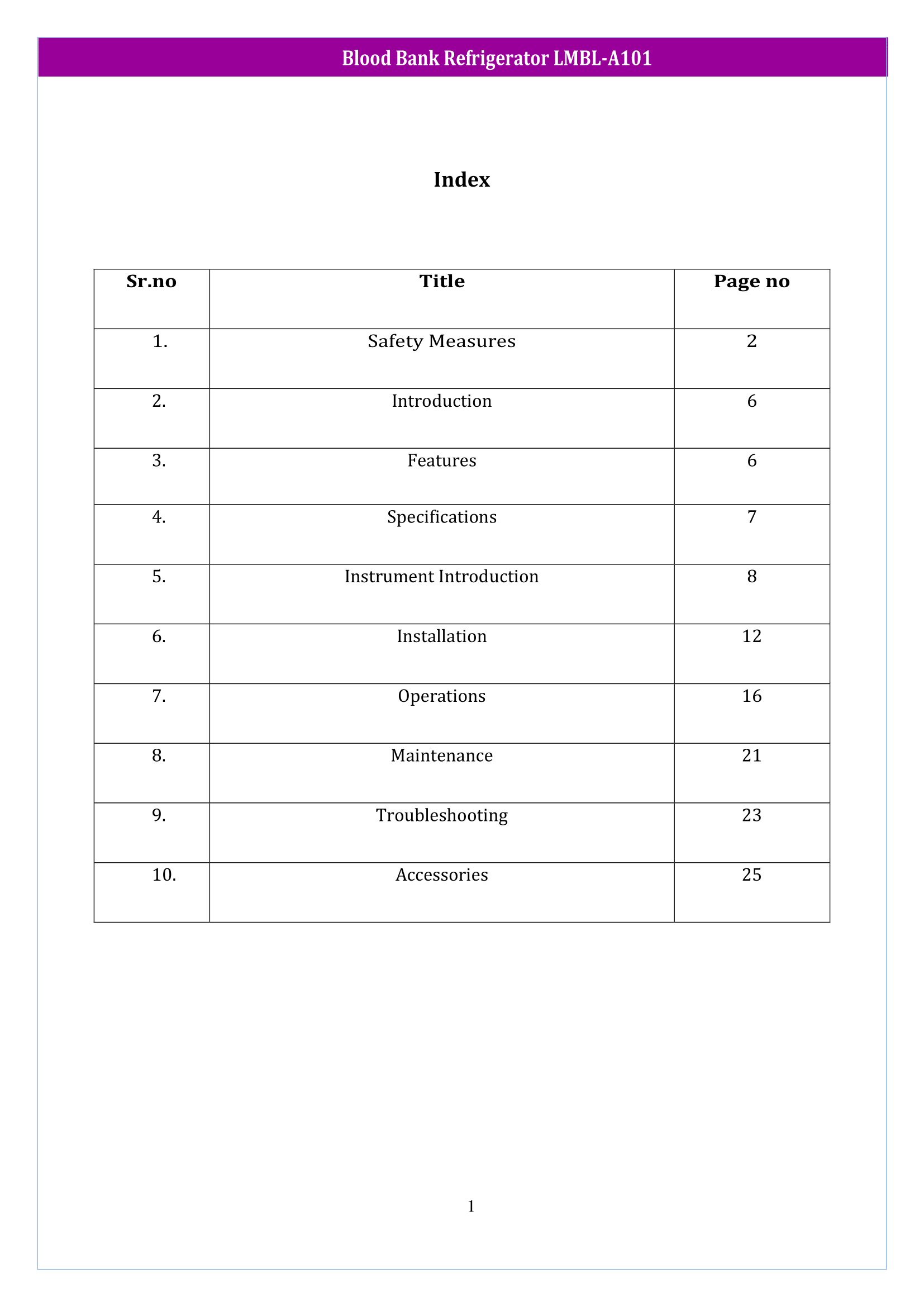 Blood Bank Refrigerator LMBL-A101 Manual
