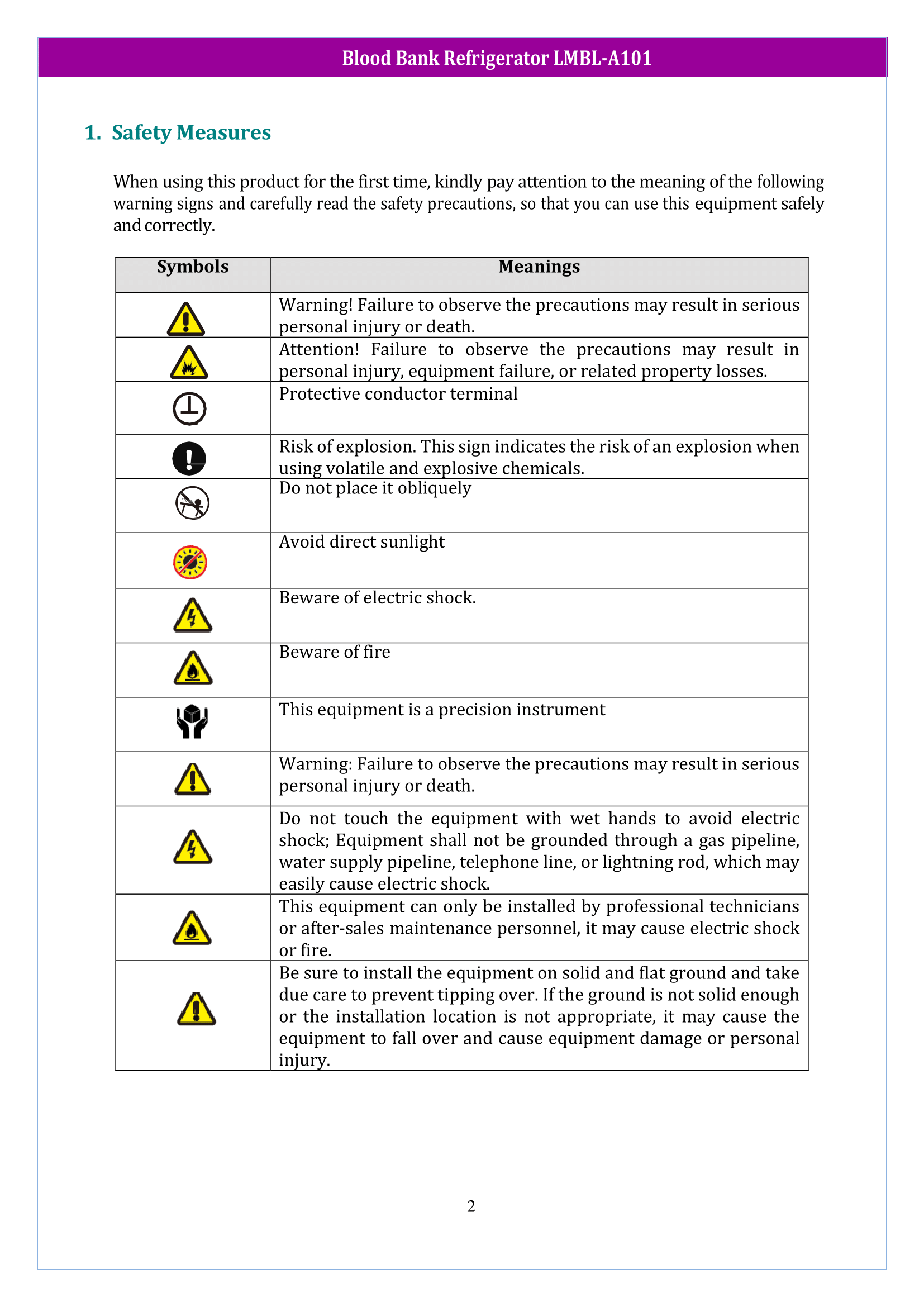 Blood Bank Refrigerator LMBL-A101 Manual