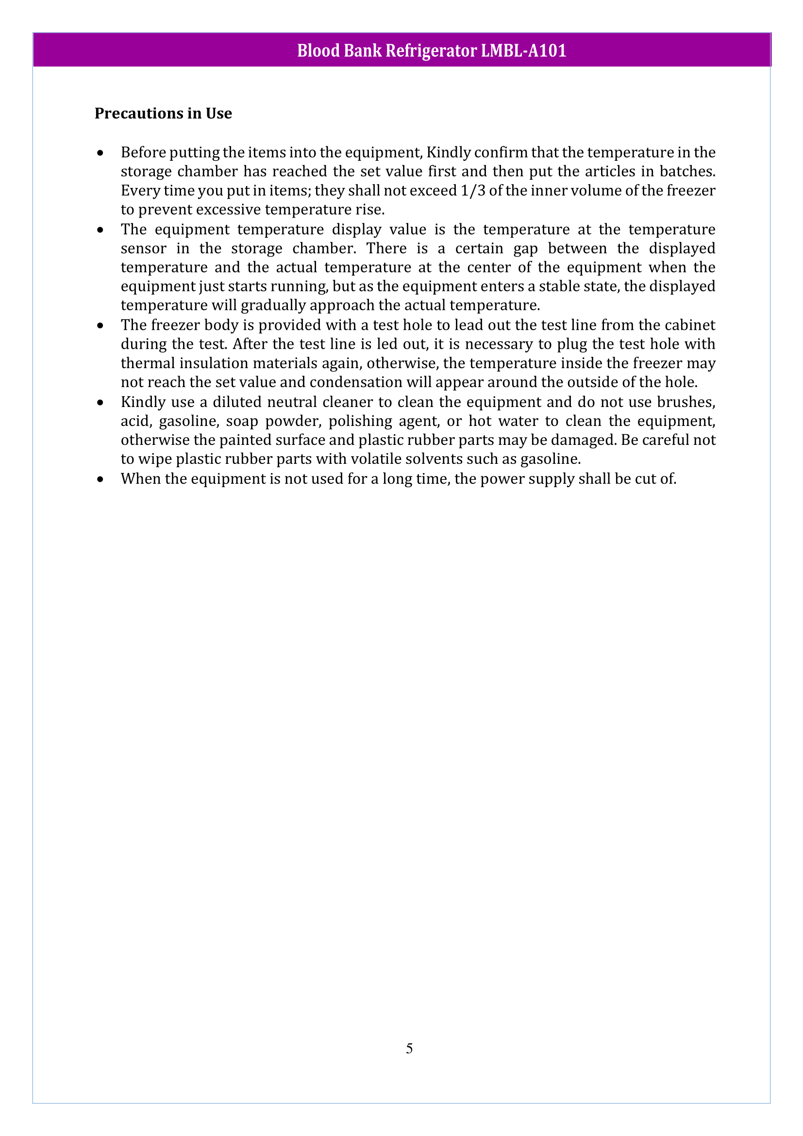 Blood Bank Refrigerator LMBL-A101 Manual