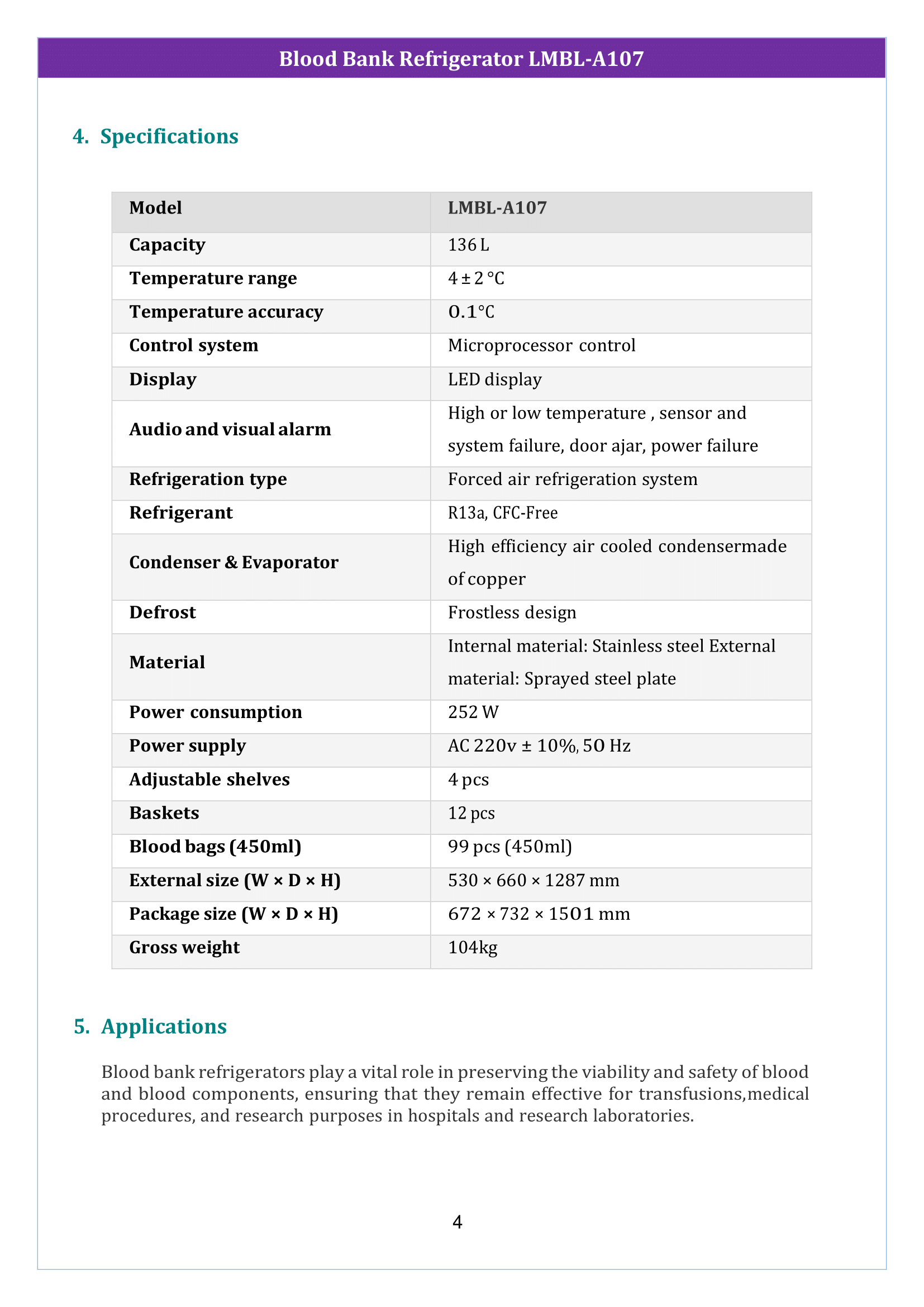 Blood Bank Refrigerator LMBL-A107 Manual