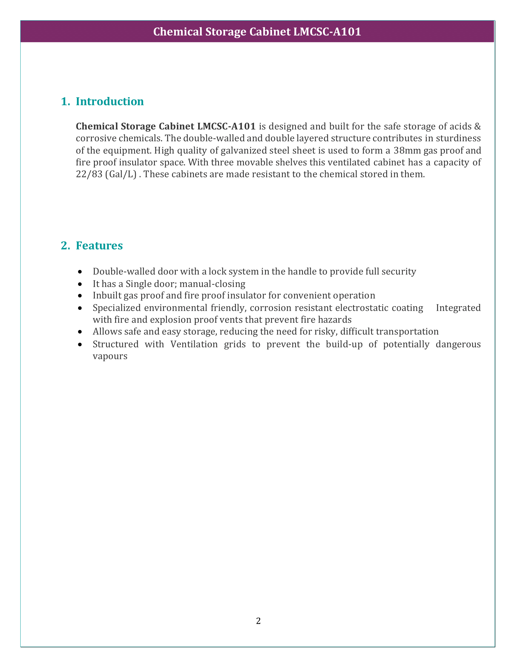 Chemical Storage Cabinet LMCSC-A101 Manual