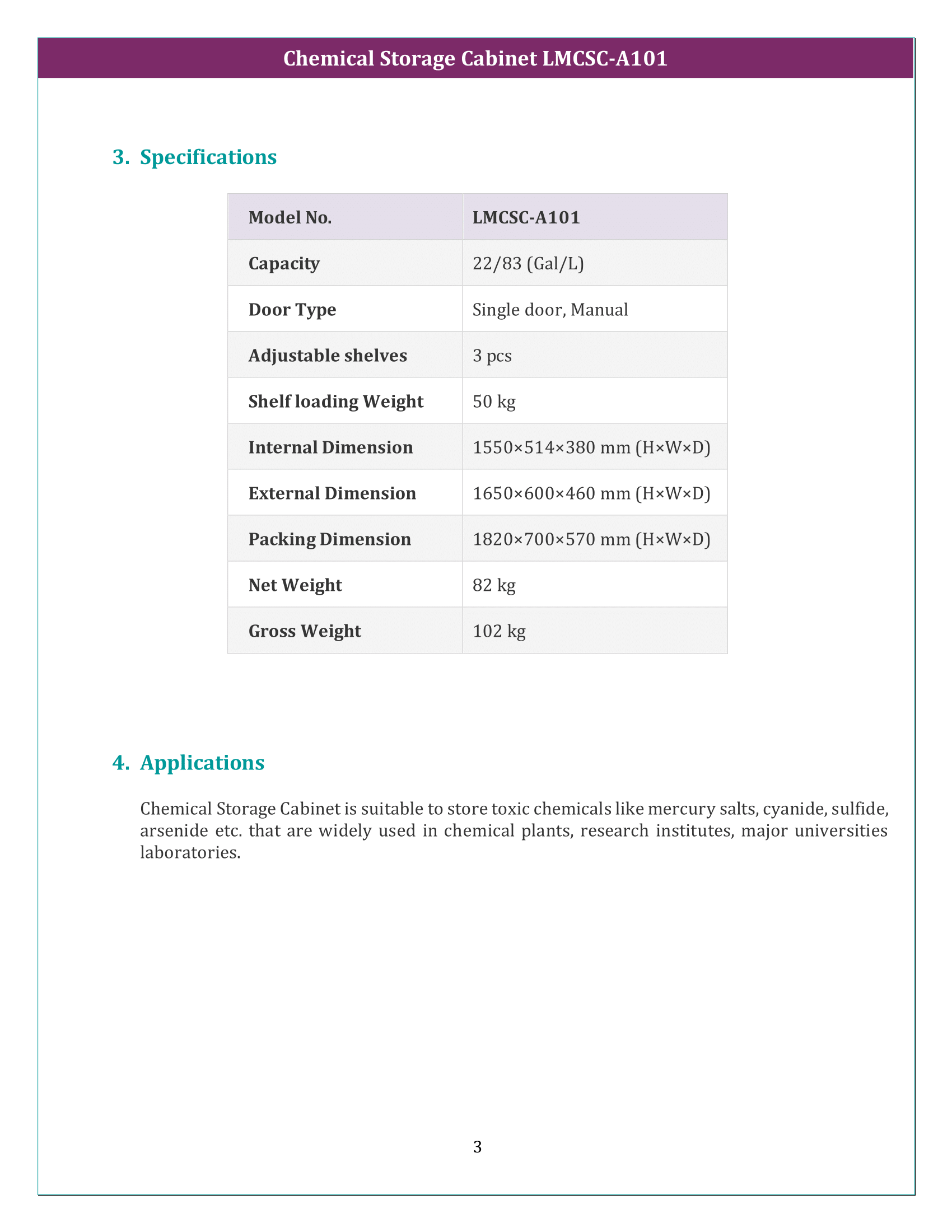 Chemical Storage Cabinet LMCSC-A101 Manual