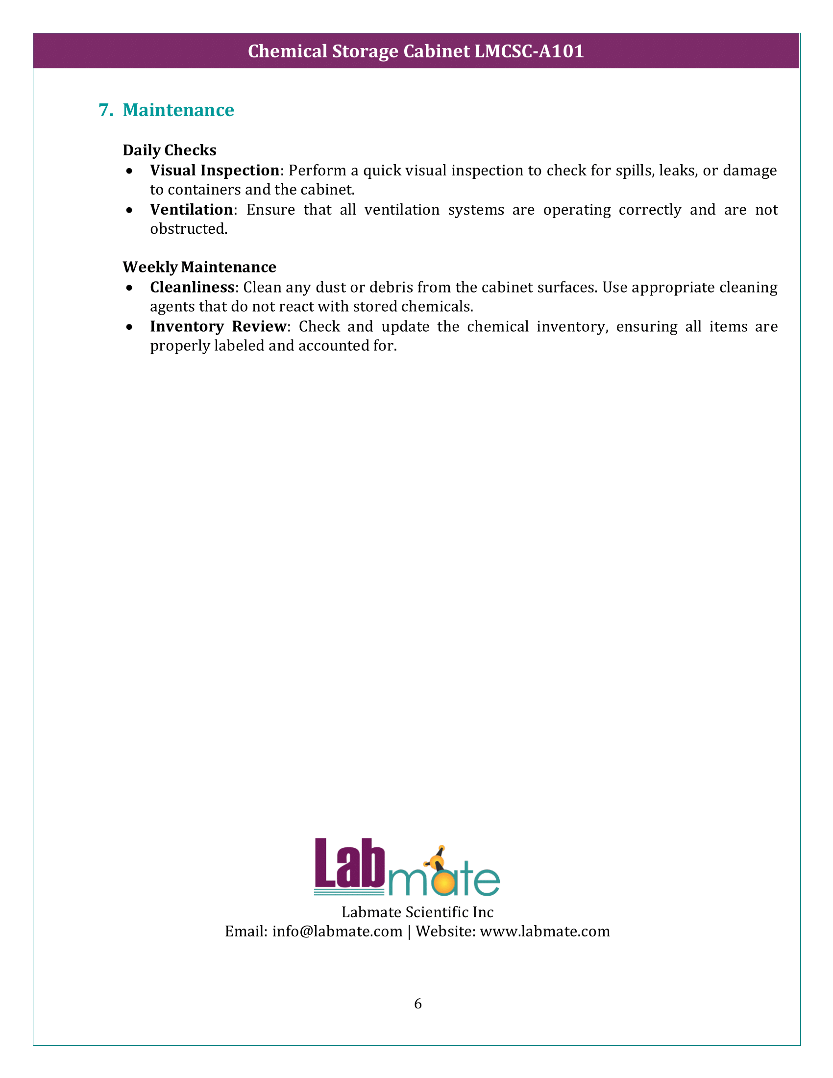 Chemical Storage Cabinet LMCSC-A101 Manual