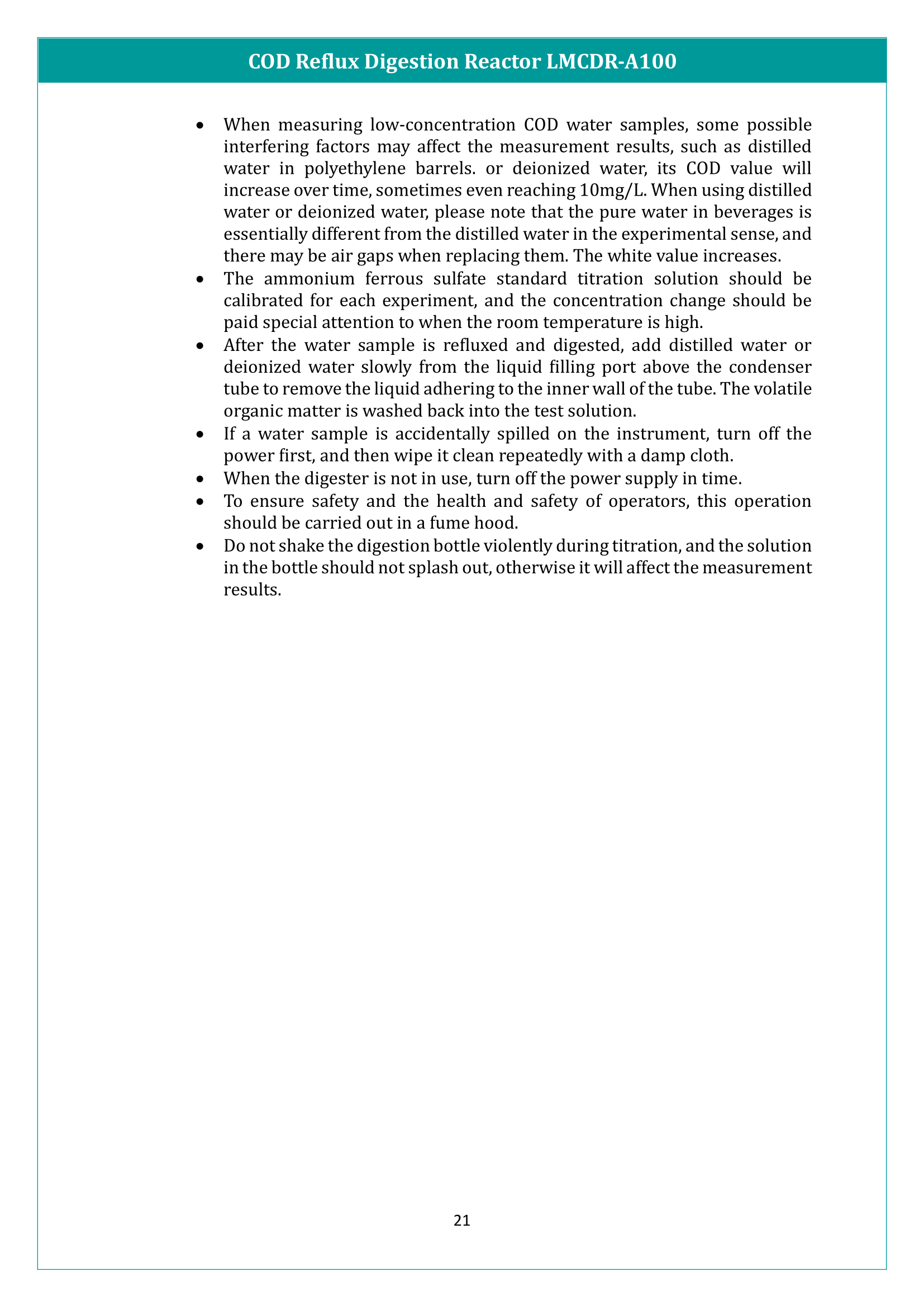 COD Reflux Digestion Reactor LMCDR-A100 Manual