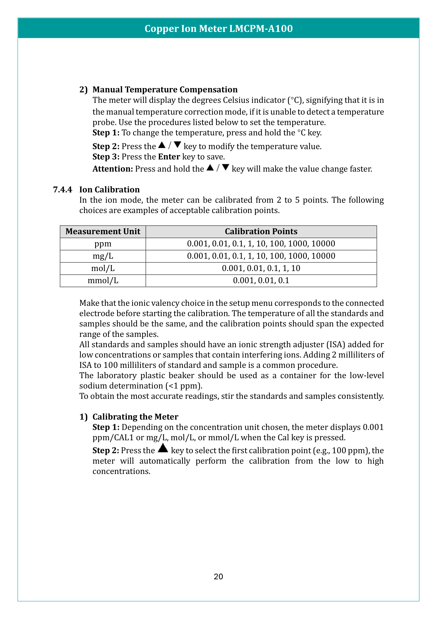 Copper Ion Meter LMCPM-A100 Manual