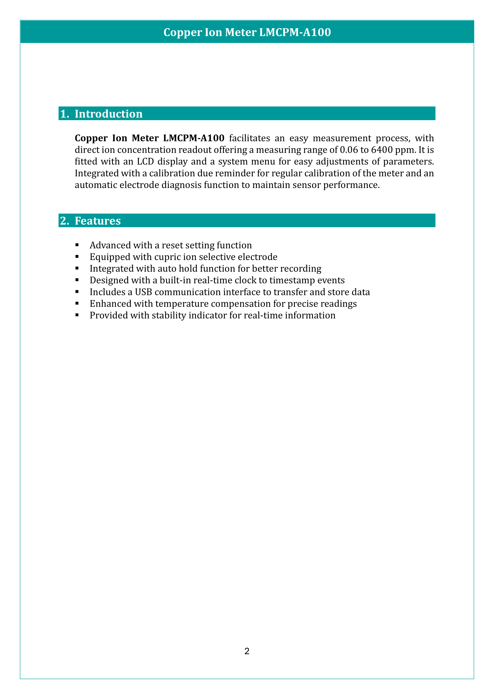 Copper Ion Meter LMCPM-A100 Manual