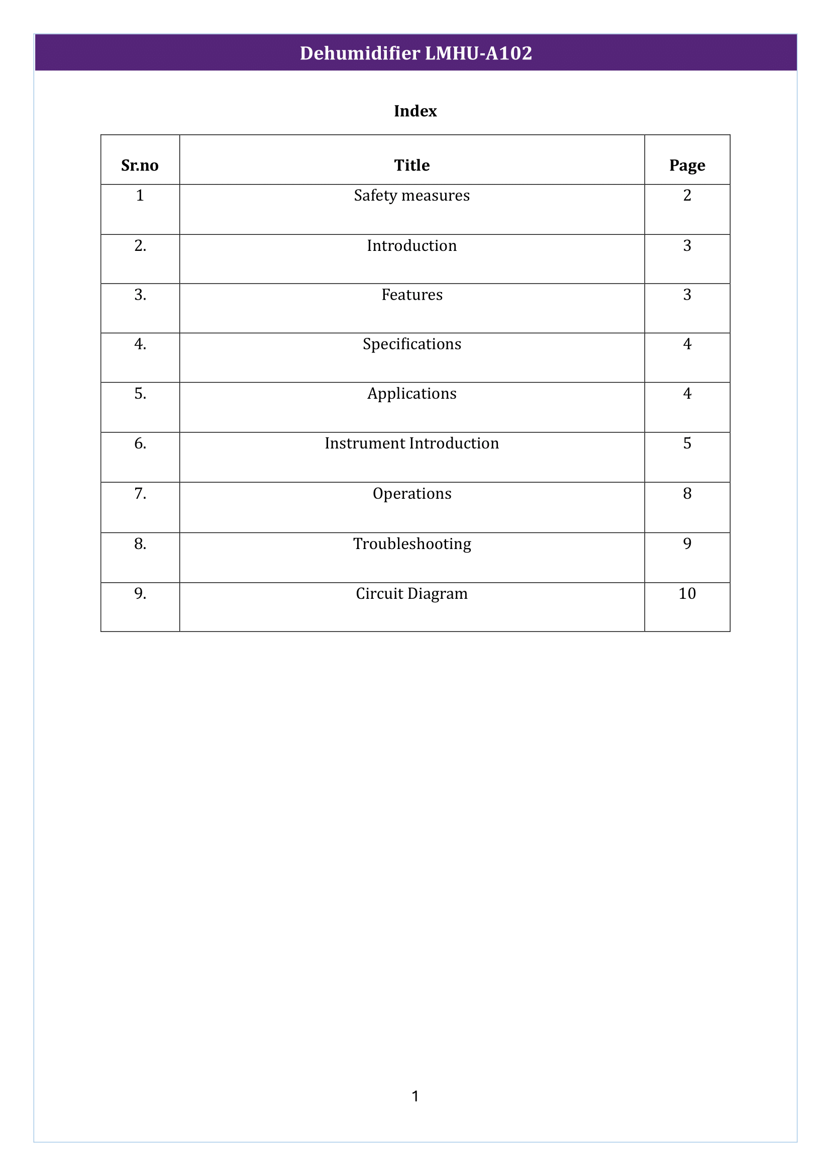 Dehumidifier LMHU-A102 Manual