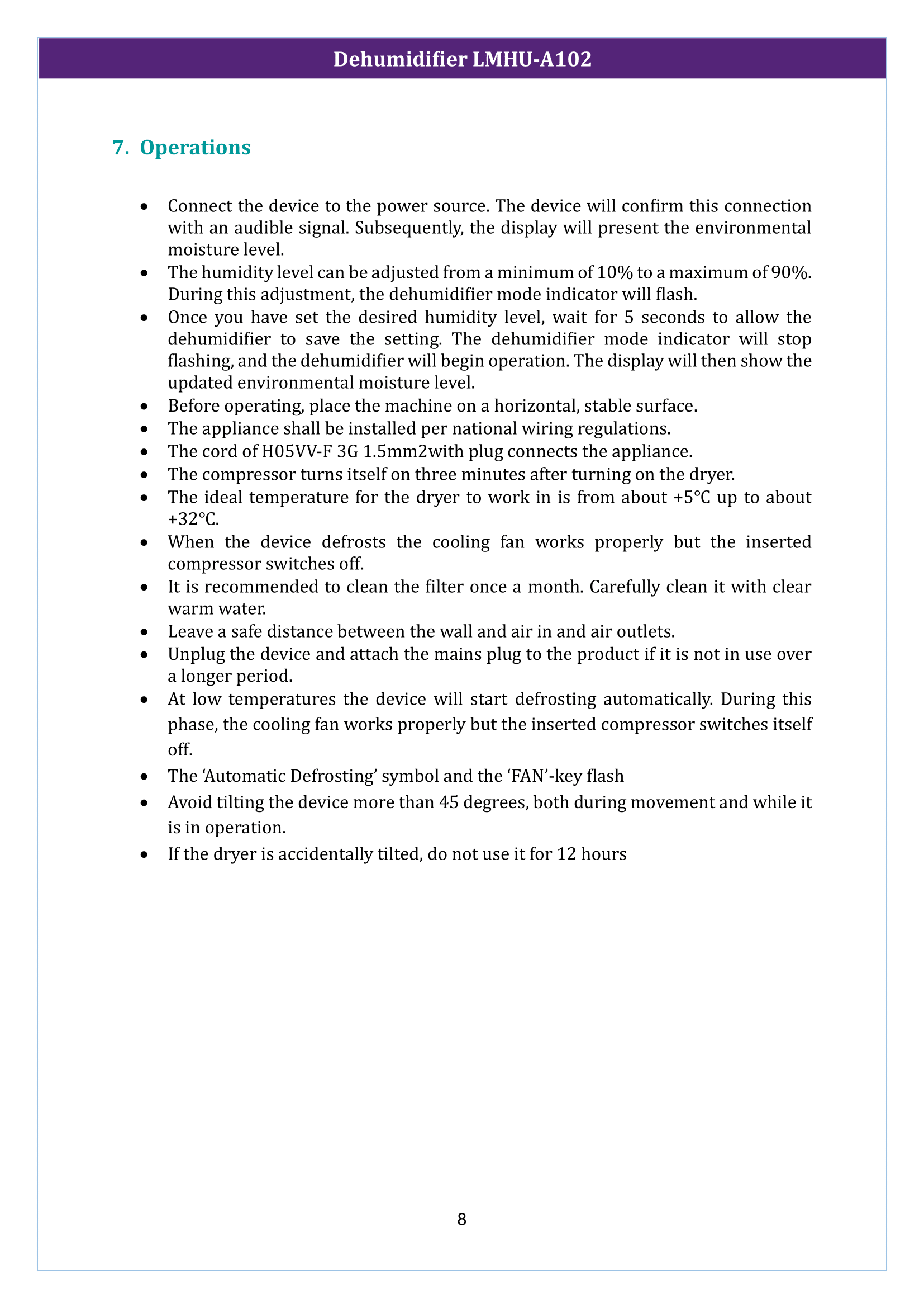 Dehumidifier LMHU-A102 Manual