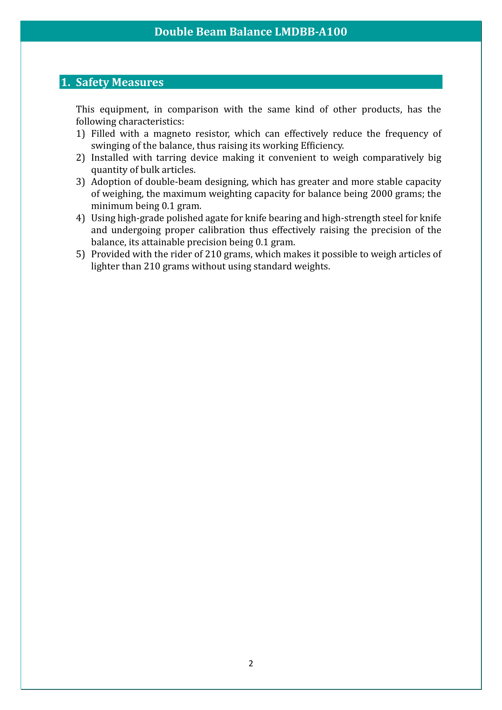 Double Beam Balance LMDBB-A100 Manual