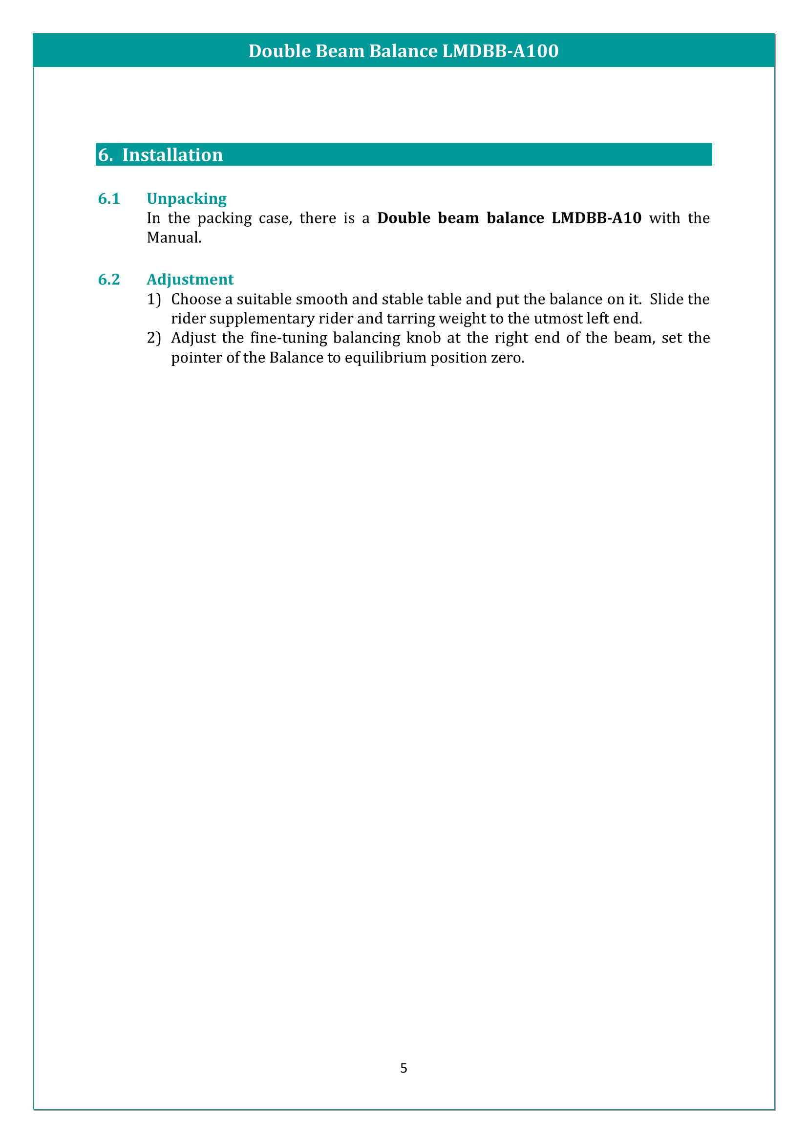 Double Beam Balance LMDBB-A100 Manual