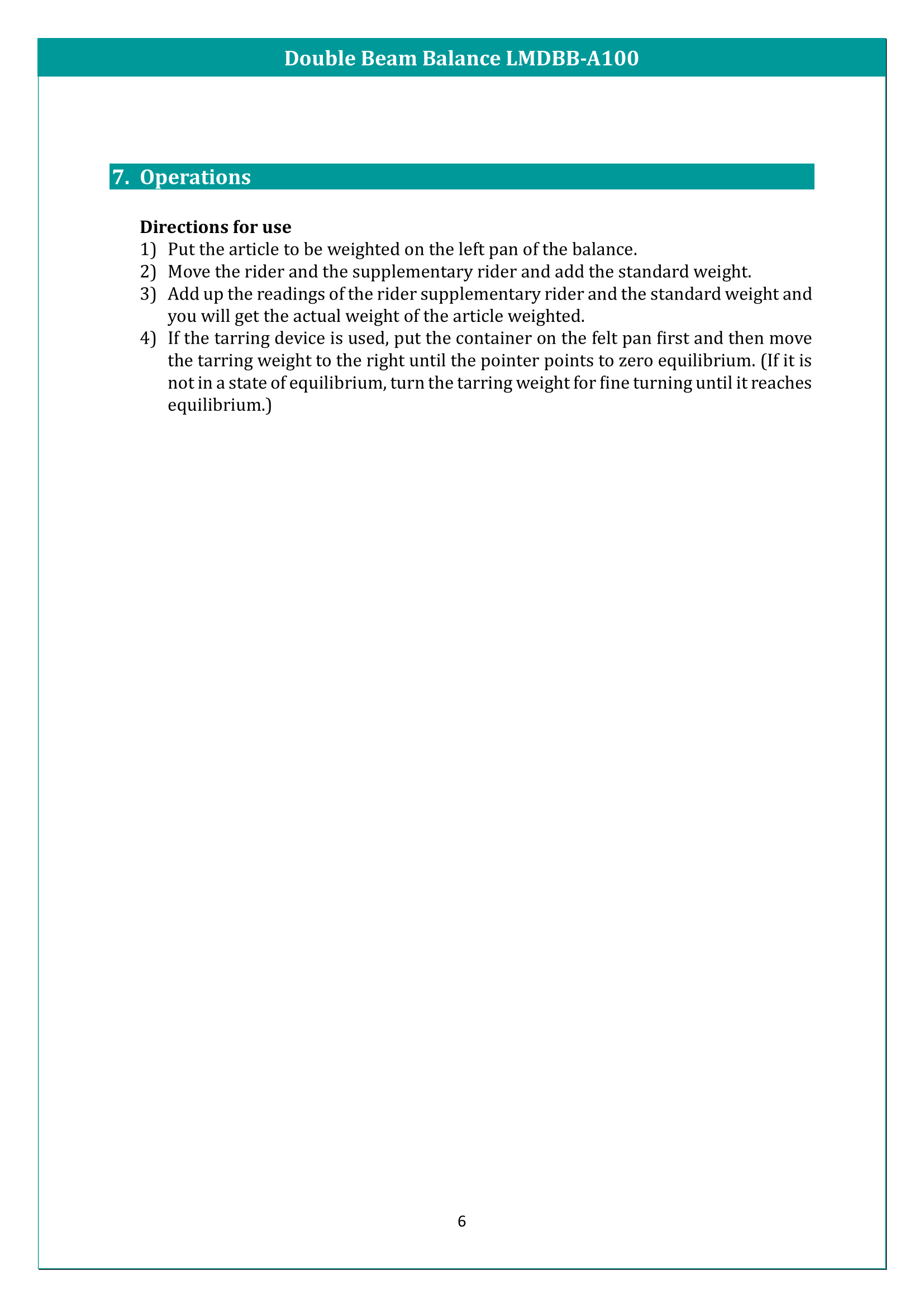 Double Beam Balance LMDBB-A100 Manual