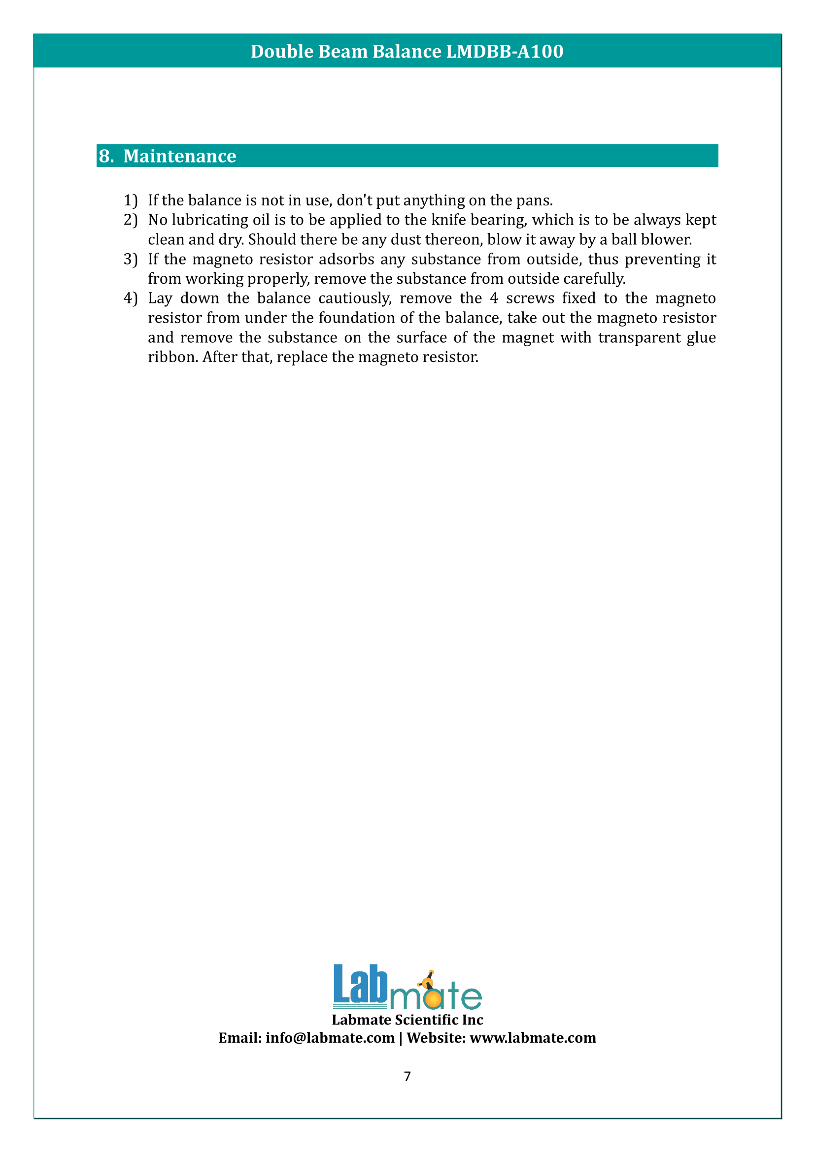 Double Beam Balance LMDBB-A100 Manual