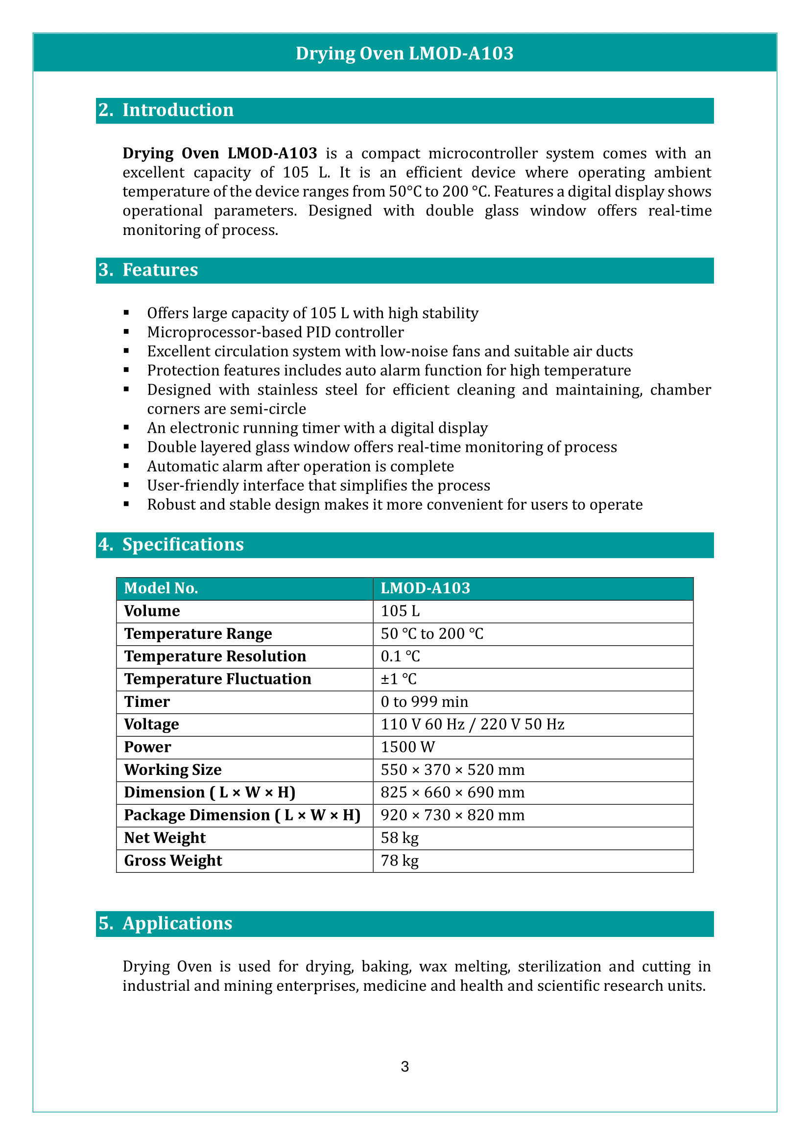 Drying Oven LMOD-A103 Manual