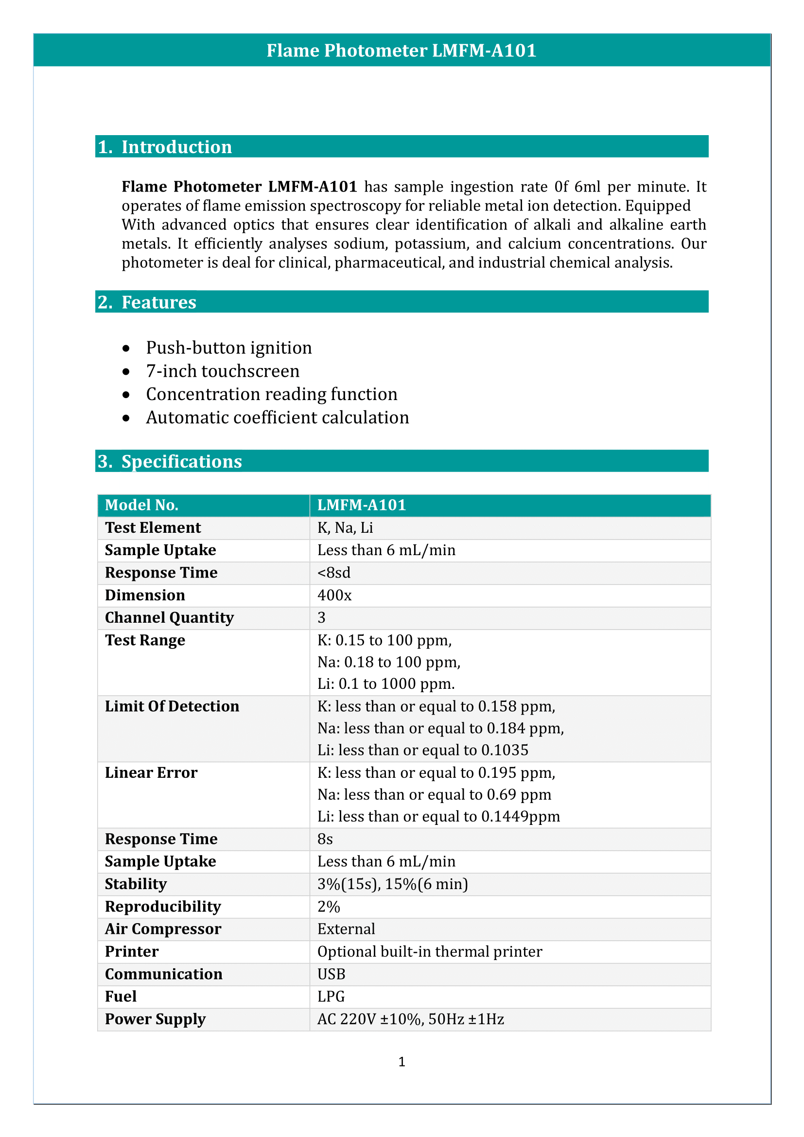 Flame Photometer LMFM-A101 Manual