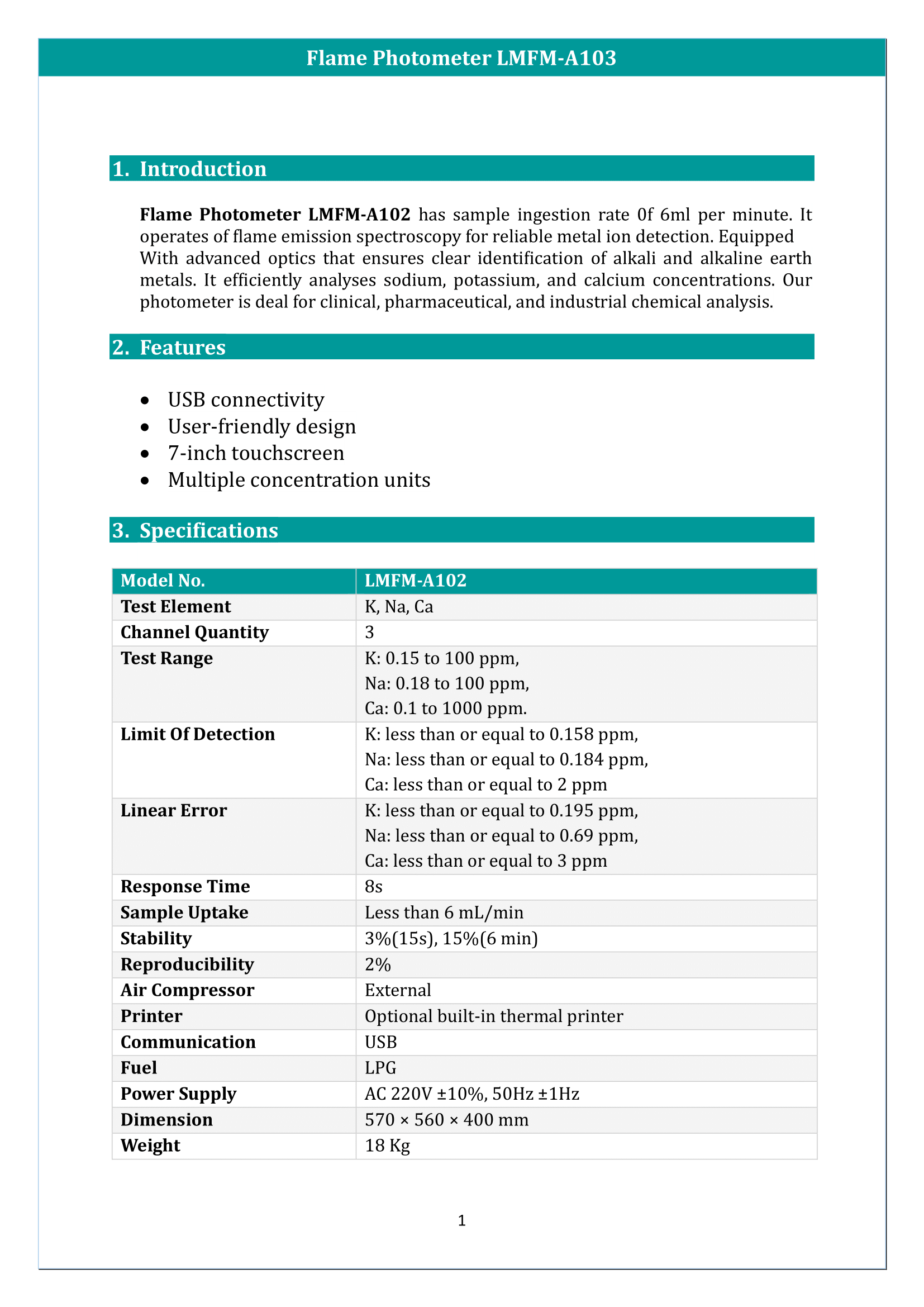 Flame Photometer LMFM-A102 Manual