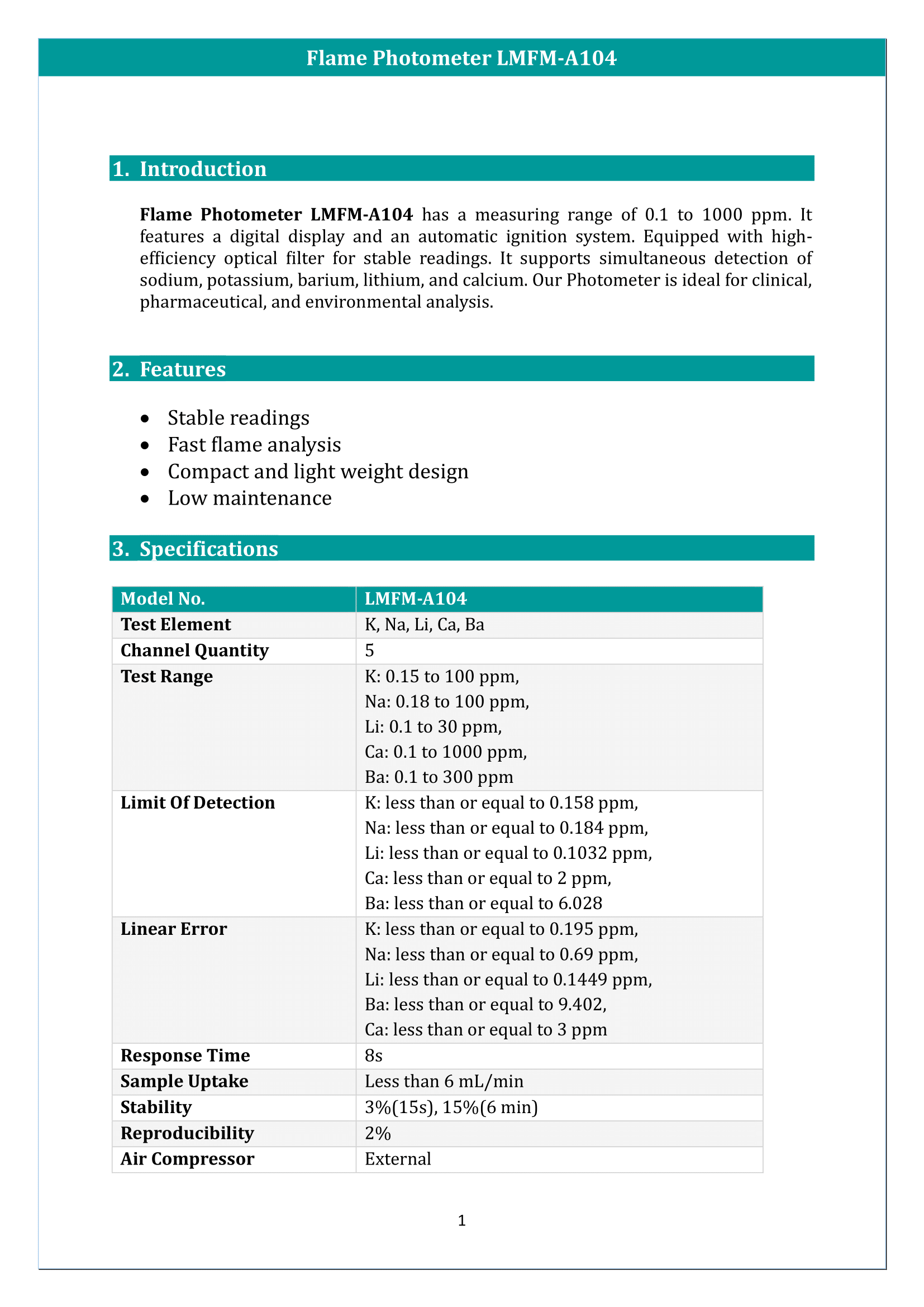 Flame Photometer LMFM-A104 Manual