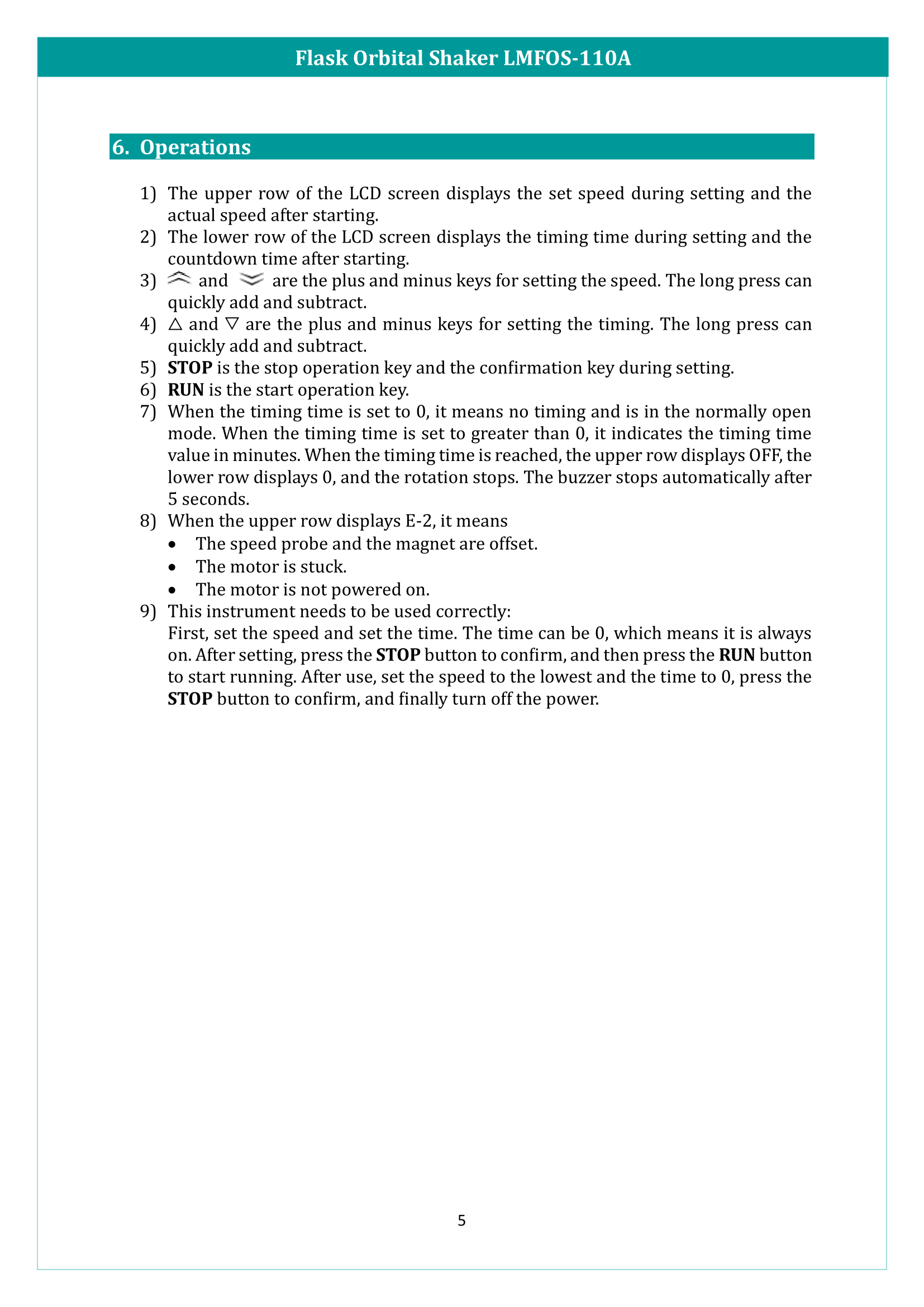 Flask Orbital Shaker LMFOS-110A Manual