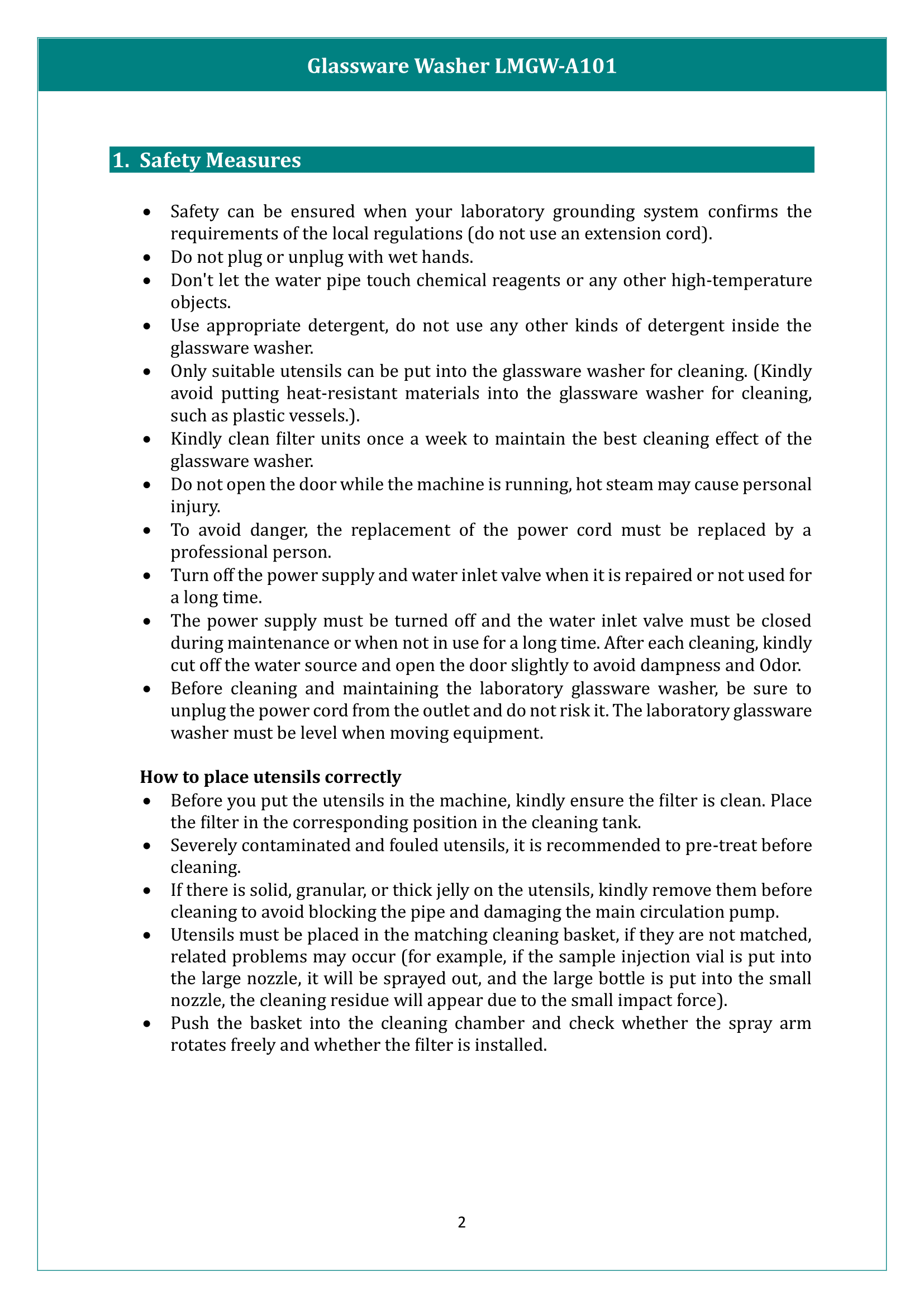 Glassware Washer LMGW-A101 Manual