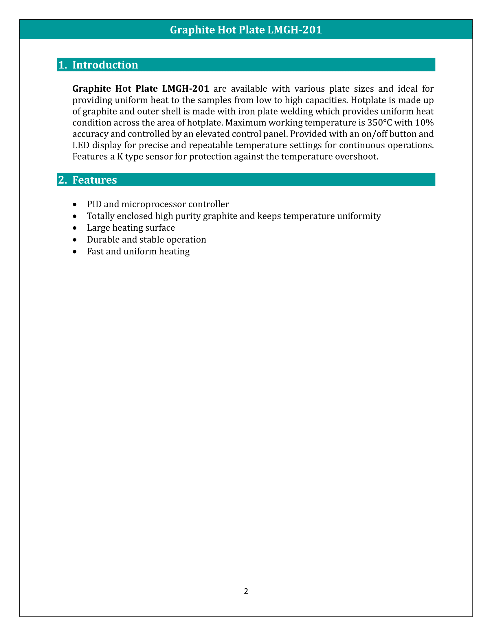Graphite Hot Plate LMGH-201 Manual