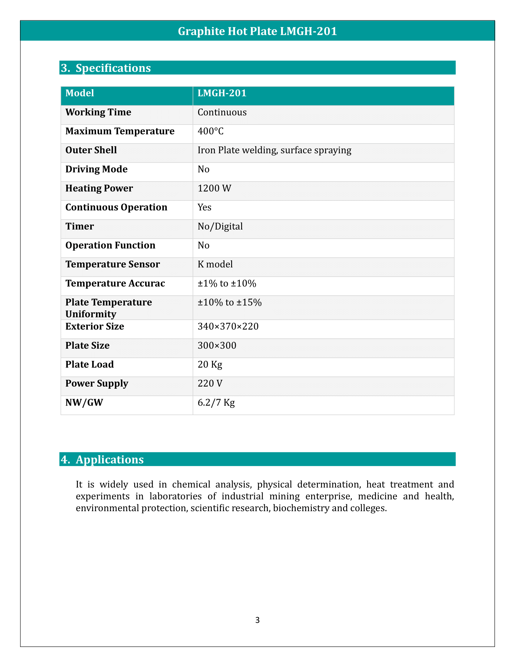 Graphite Hot Plate LMGH-201 Manual
