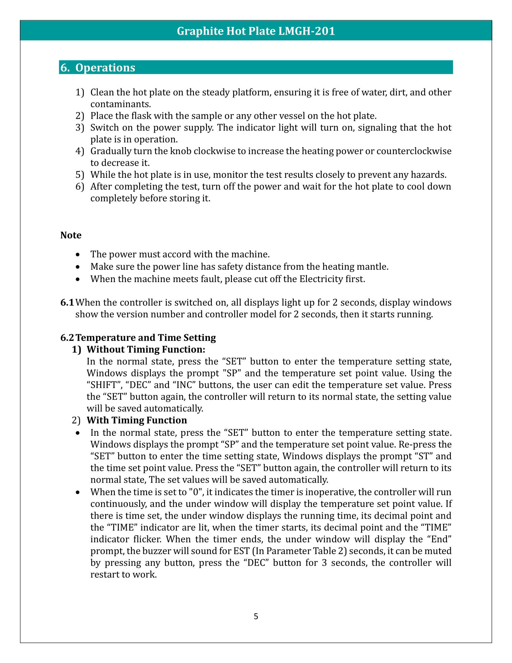 Graphite Hot Plate LMGH-201 Manual