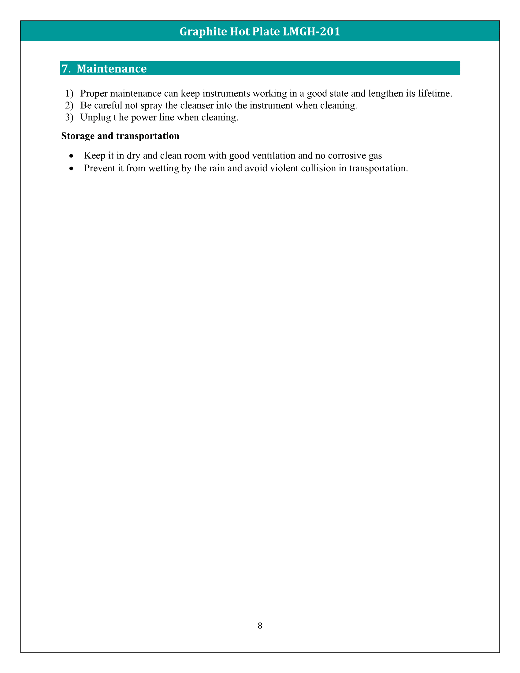 Graphite Hot Plate LMGH-201 Manual