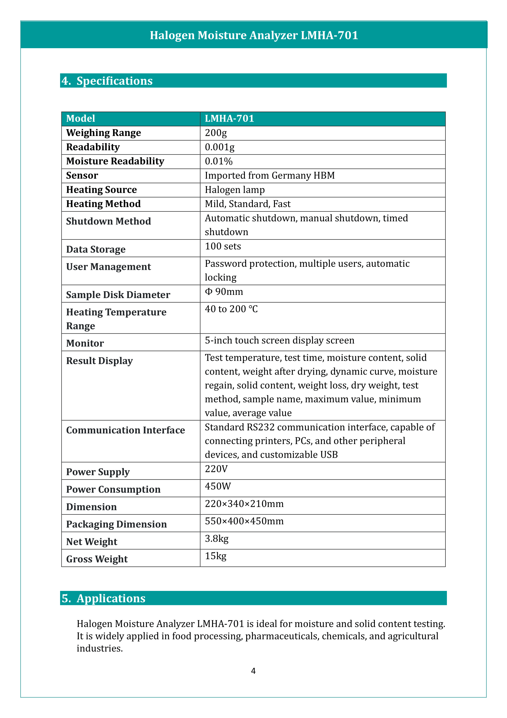 Halogen Moisture Analyzer LMHA-701 Manual