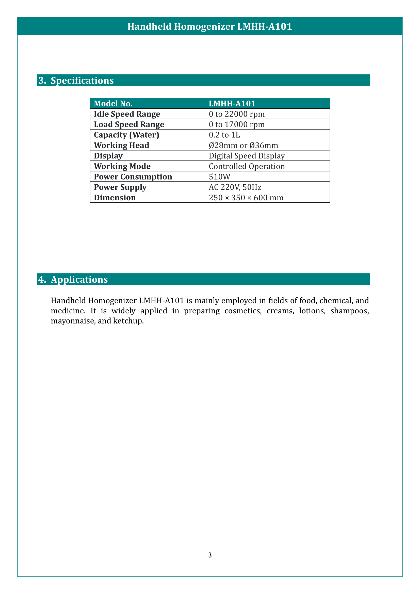 Handheld Homogenizer LMHH-A101 Manual