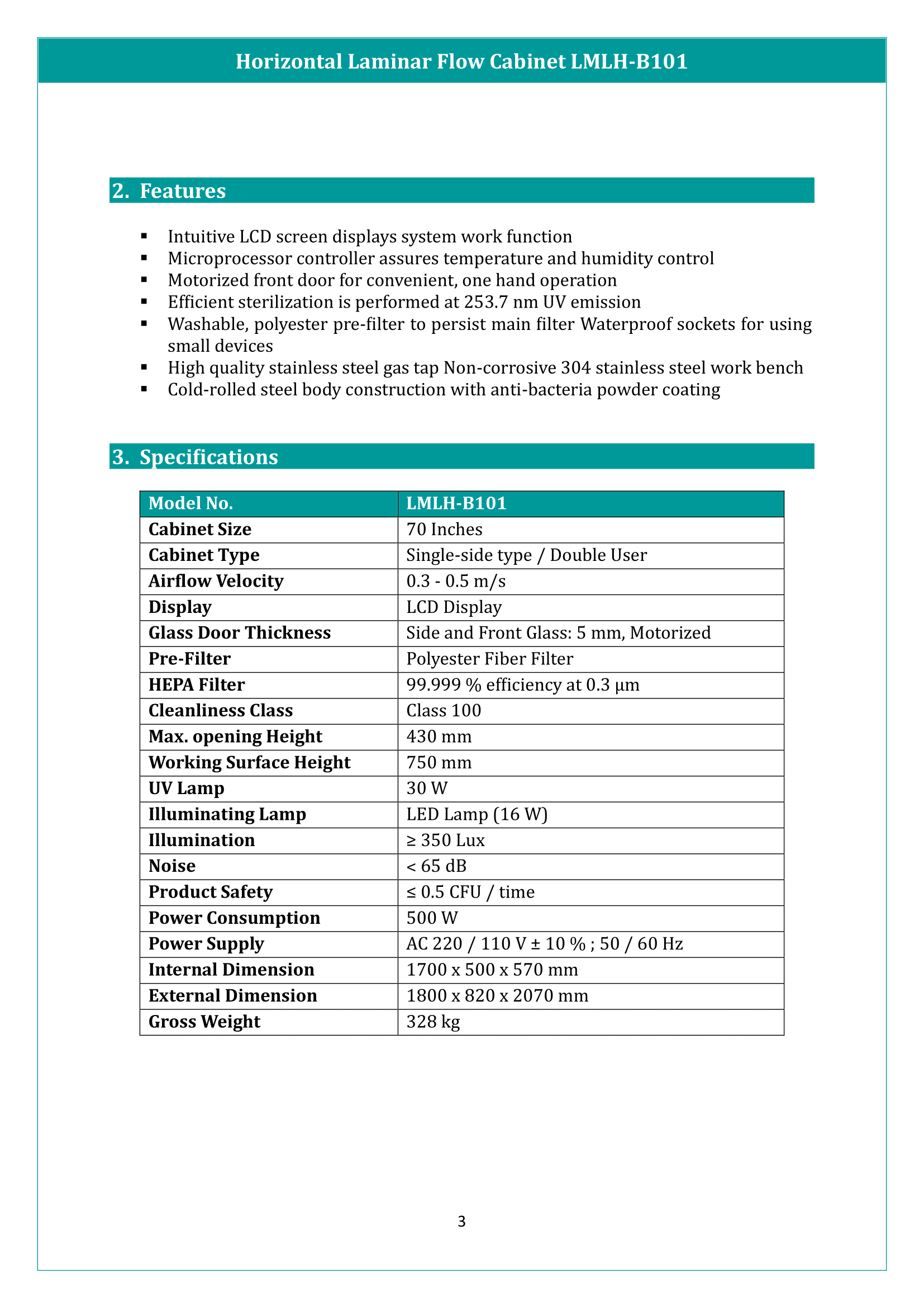 Horizontal Laminar Flow Cabinet LMLH-B101 Manual