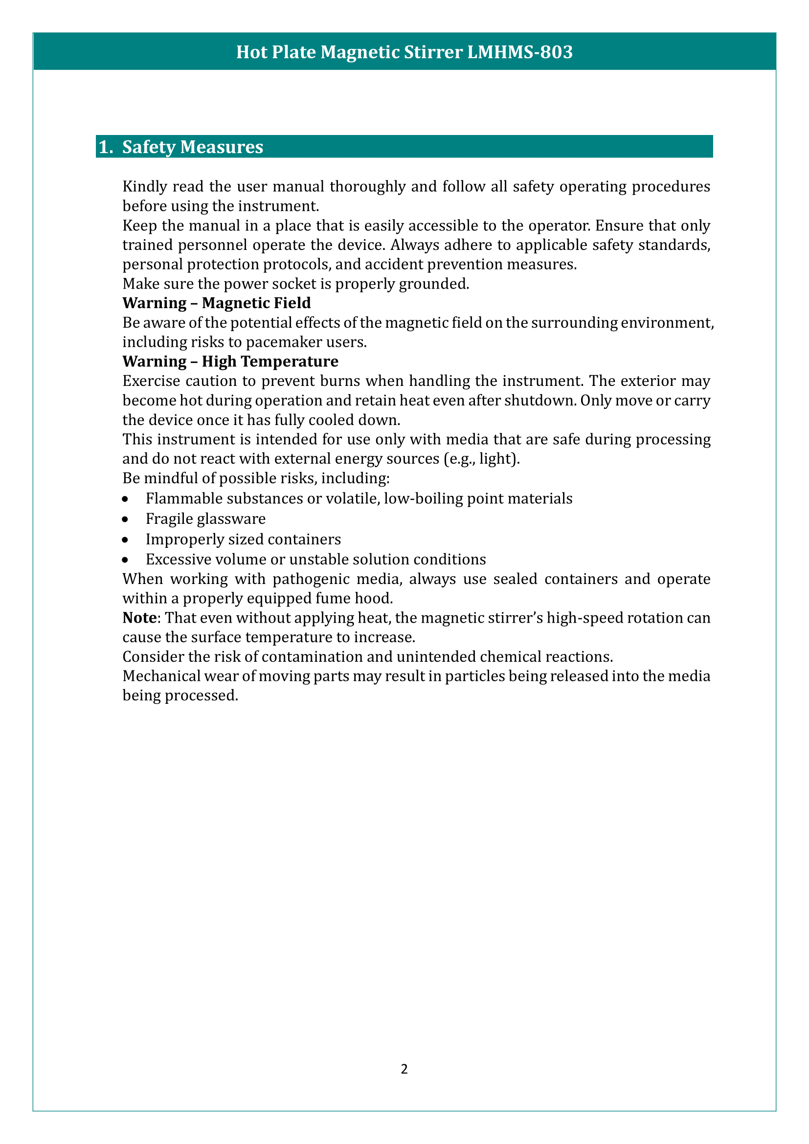 Hot Plate Magnetic Stirrer LMHMS-803 Manual