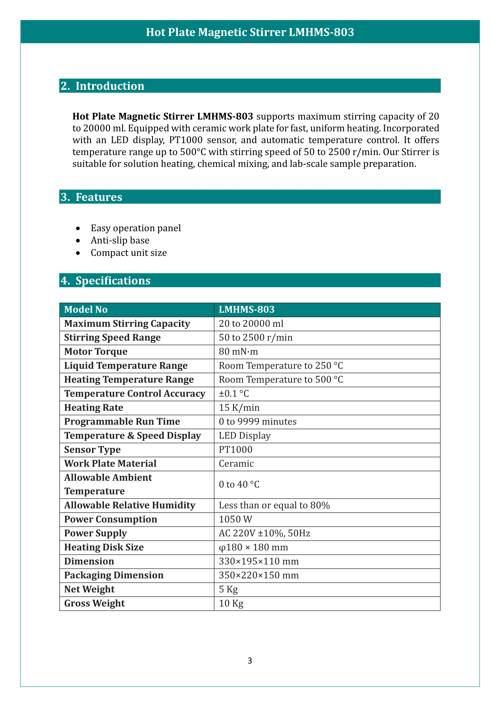Hot Plate Magnetic Stirrer LMHMS-803 Manual