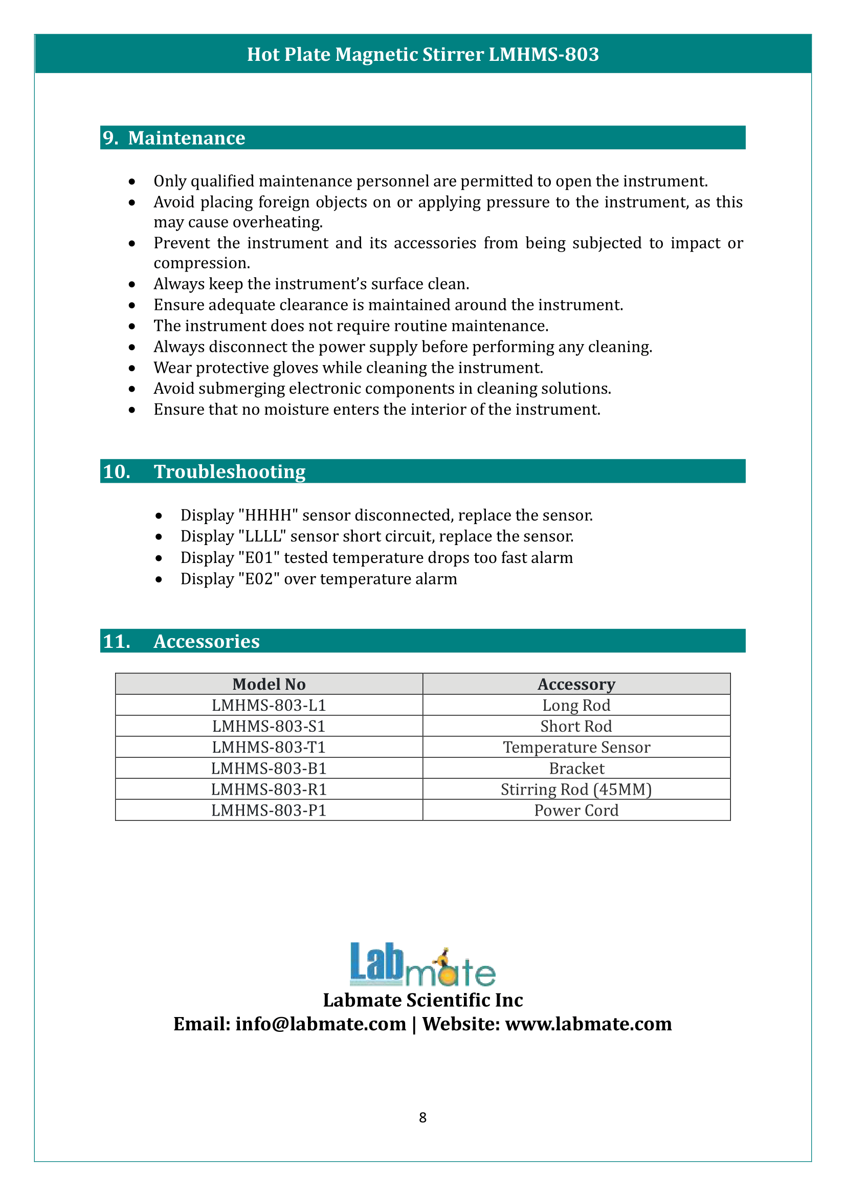 Hot Plate Magnetic Stirrer LMHMS-803 Manual